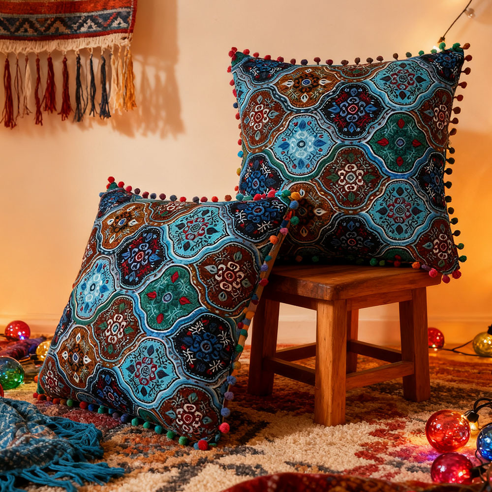 TEMU 2 Pack Reversible Decorative Pillows Includes Pillow Forms - Turkish Inspired On Sides, 18x18 Inch Standard Size, Cover & Fill - Zip Closure,