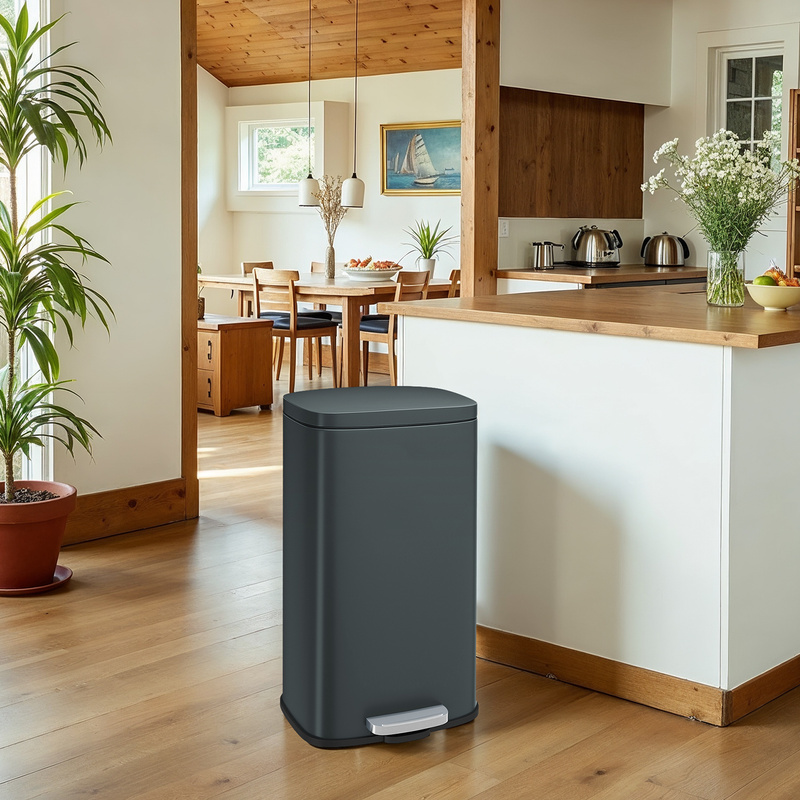 Kitchen Trash Can, 30 Liter, Waste Bin, Step-on Trash Can With Lid And Inner Bucket, Foot Pedal Bin, Steel