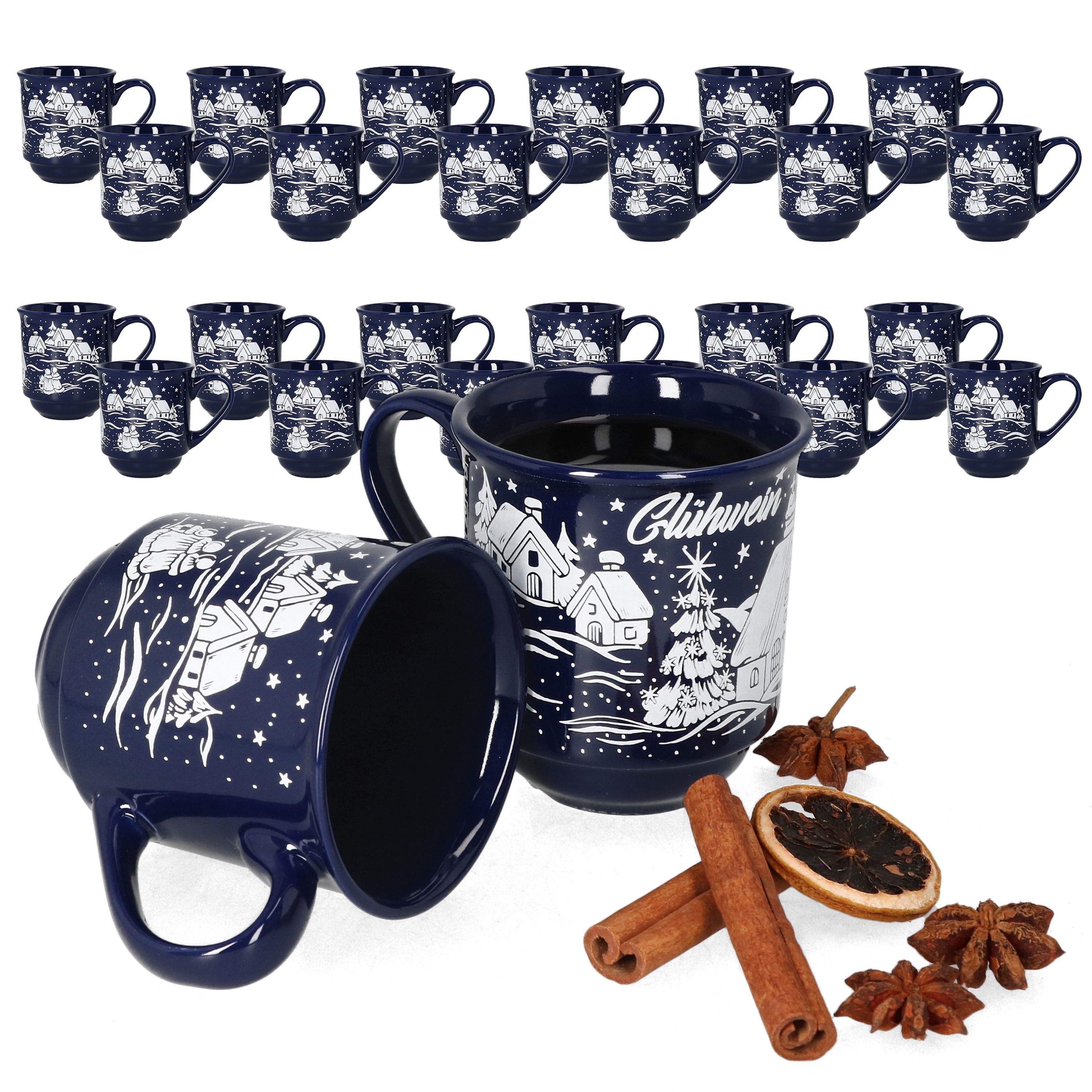 Image of 3160110 - 36-piece Set Of Dark Blue Mulled Wine Cups With Christmas Landscape Design, 0.2l Capacity