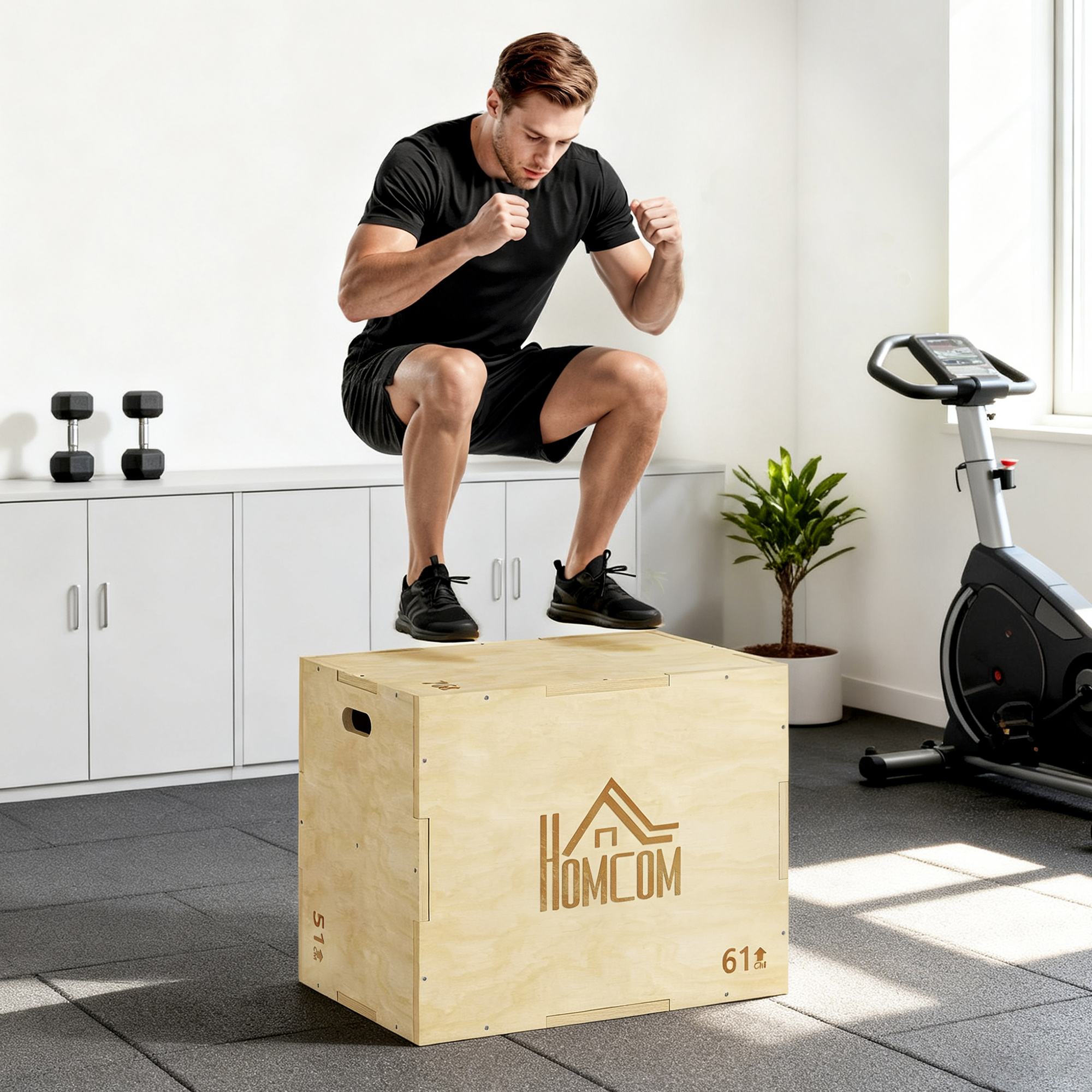 Image of 3-in-1 Wooden Plyo Box With 3 Jump Handles Step-up 61 X 51 X 76 Cm Plyometric Platform Fitness Equipment For Plyometric Training Workout