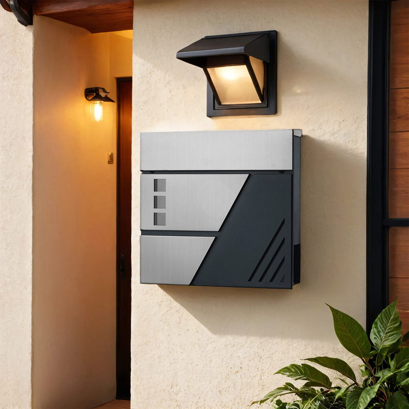 E-shop Wandbriefkasten, mit Sichtfenster, aus Edelstahl, für Haustür, mit Schloss und Schlüsseln, silbern-grau