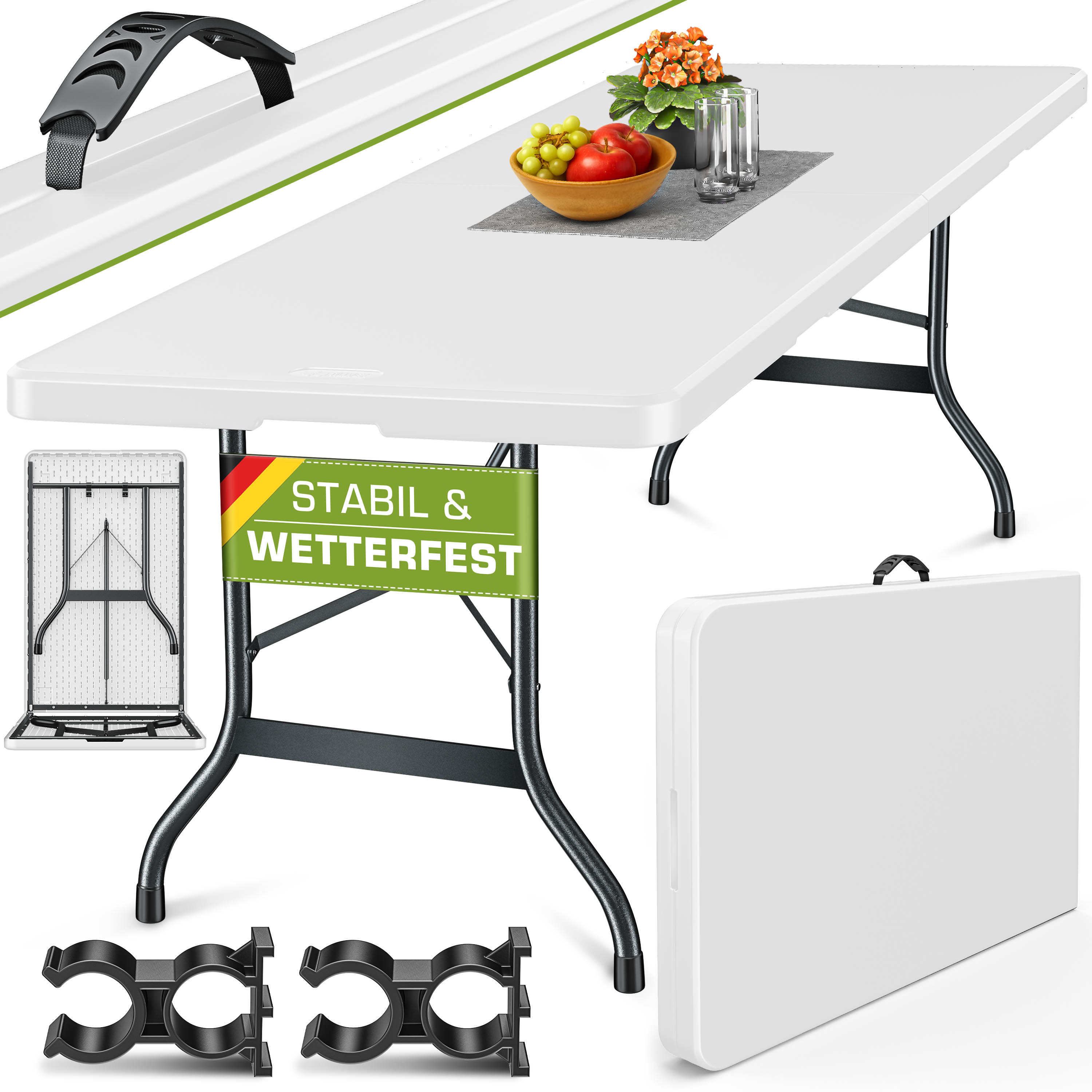 Image of Tillvex® Folding Garden Table 220x70cm | Buffet Table For 10 People For Outdoor Use With Carrying Handle | Collapsible Camping Table Weather-resistant For Garden, Terrace, And Balcony