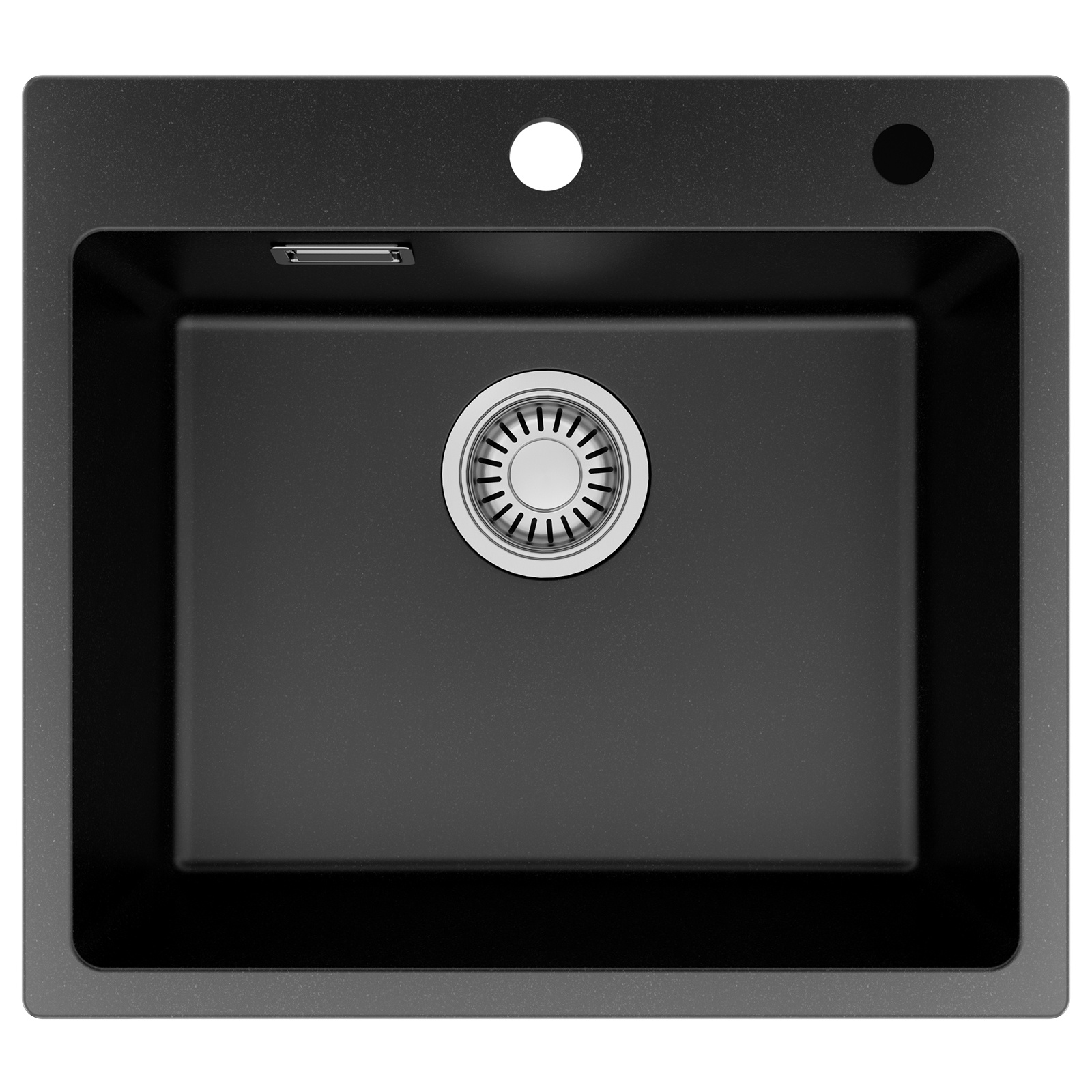 E-shop 50×45cm Küchenspüle Granitspüle für Aufsatzmontage 1 Becken Schwarz Spülbecken aus 80% Steinquarz, inkl. Überlauf und Anti-Geruchs-Siphon