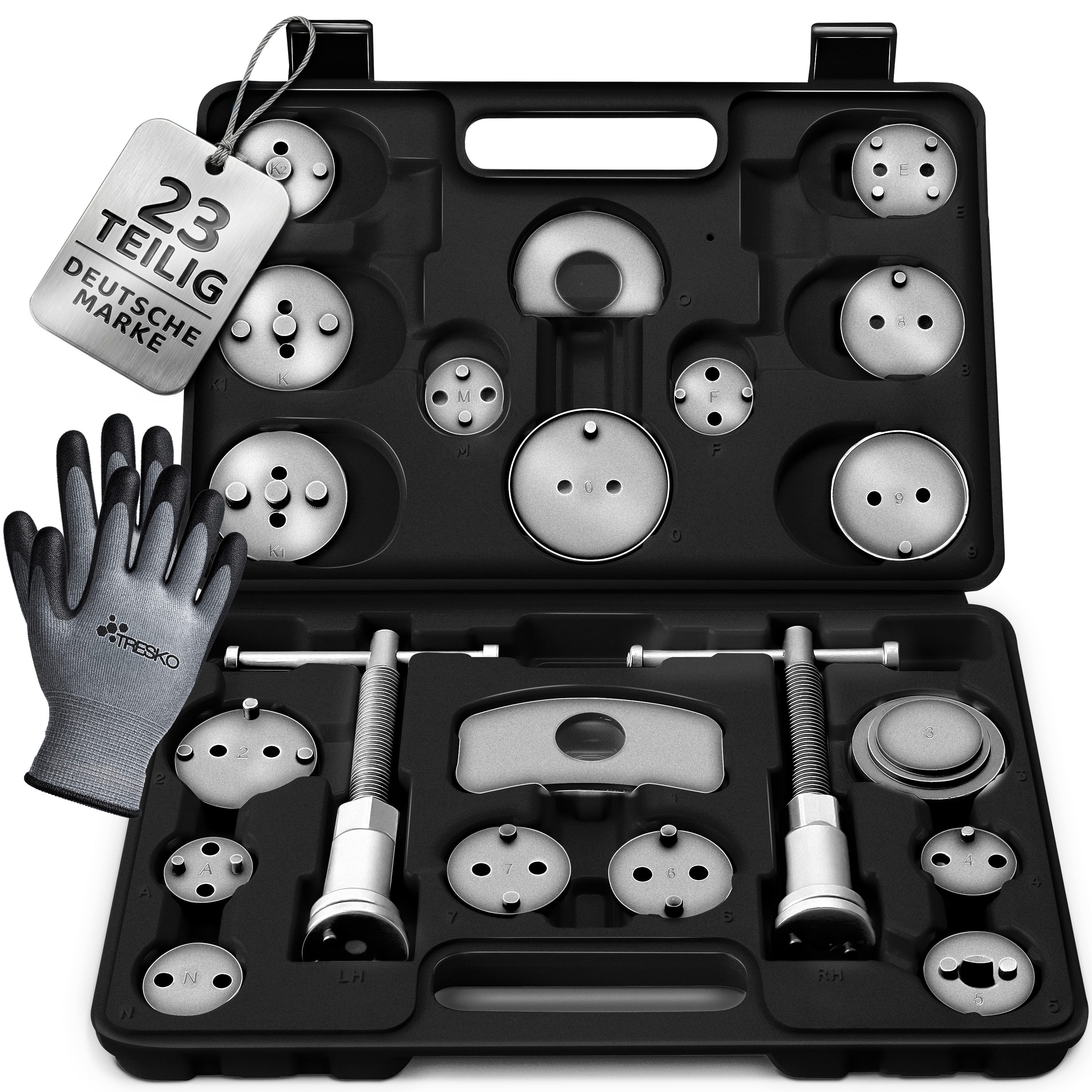 Tresko® 23pcs Brake Piston Reset Tool Set . Gloves | Universal Brake Piston Reset Tool | Automotive Tool For Resetting Brake | Brake Pad Change Reset Tool Accessory