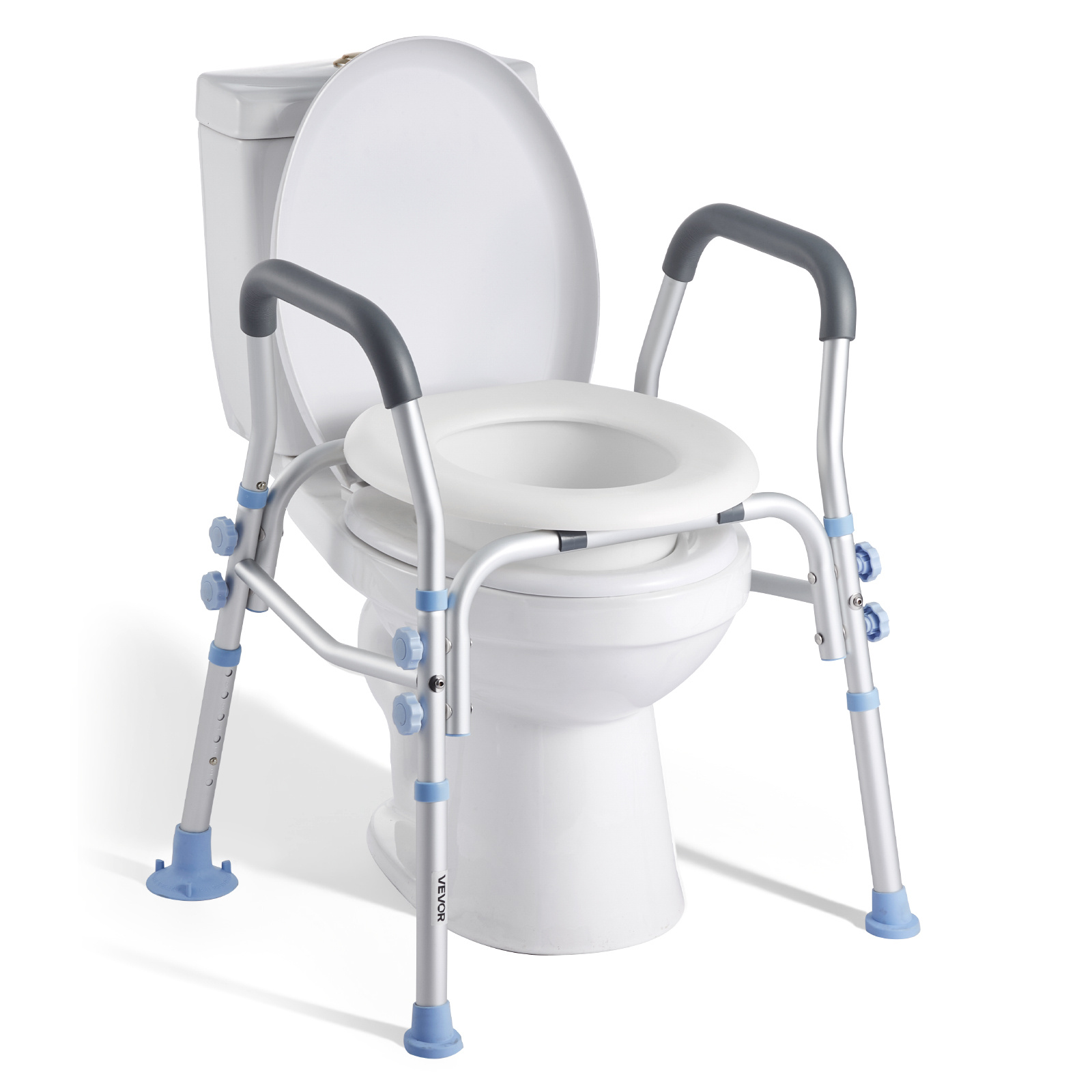 Image of Vevor Raised Toilet Seat With , 136 Kg Load Capacity, Adjustable Height, Widened Commode Elevated Toilet Seat Riser With Handles And Splash Guard For Seniors, Elderly, Handicap, Disabled, Adults