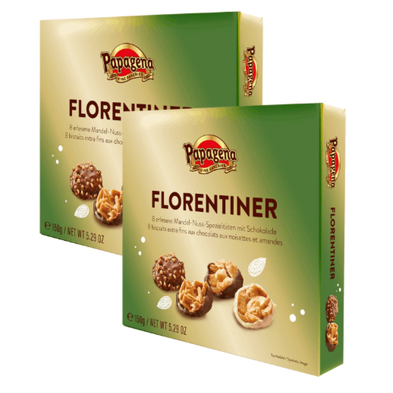 Papagena Florentine Style | Almond-nut Pastry With Chocolate | Crispy & Fine | 2 X 150g Value Pack | Almonds, Nuts & Chocolate