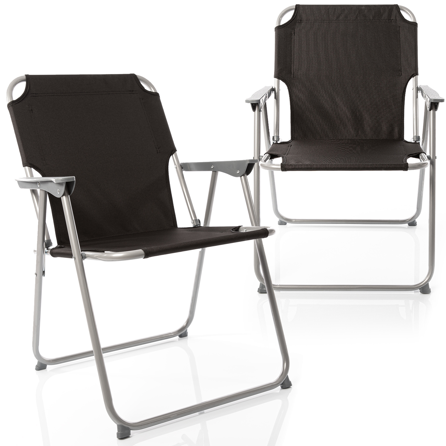 Image of Bigdean 2x Folding Chair Camping Chair Fishing Chair Black Foldable Up To 120kg Loadable Classic Folding Chair Garden Chair For Garden & Camping - Foldable Camping Chair