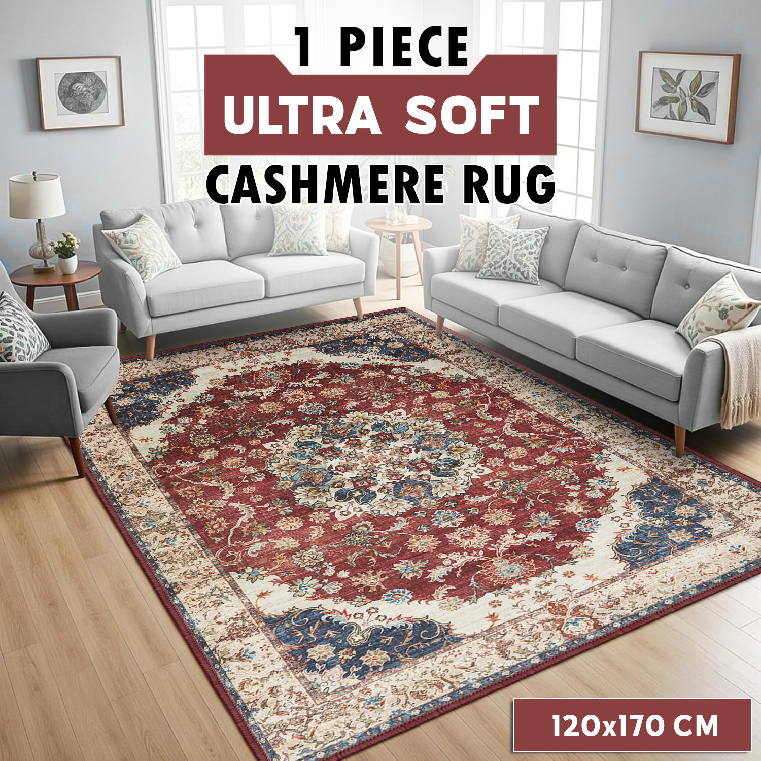TEMU 1 Piece Imitation Cashmere Rug – 100% Polypropylene, Soft Plush Area Mat With Non-slip Rubber Backing, Machine Washable, Perfect For Living
