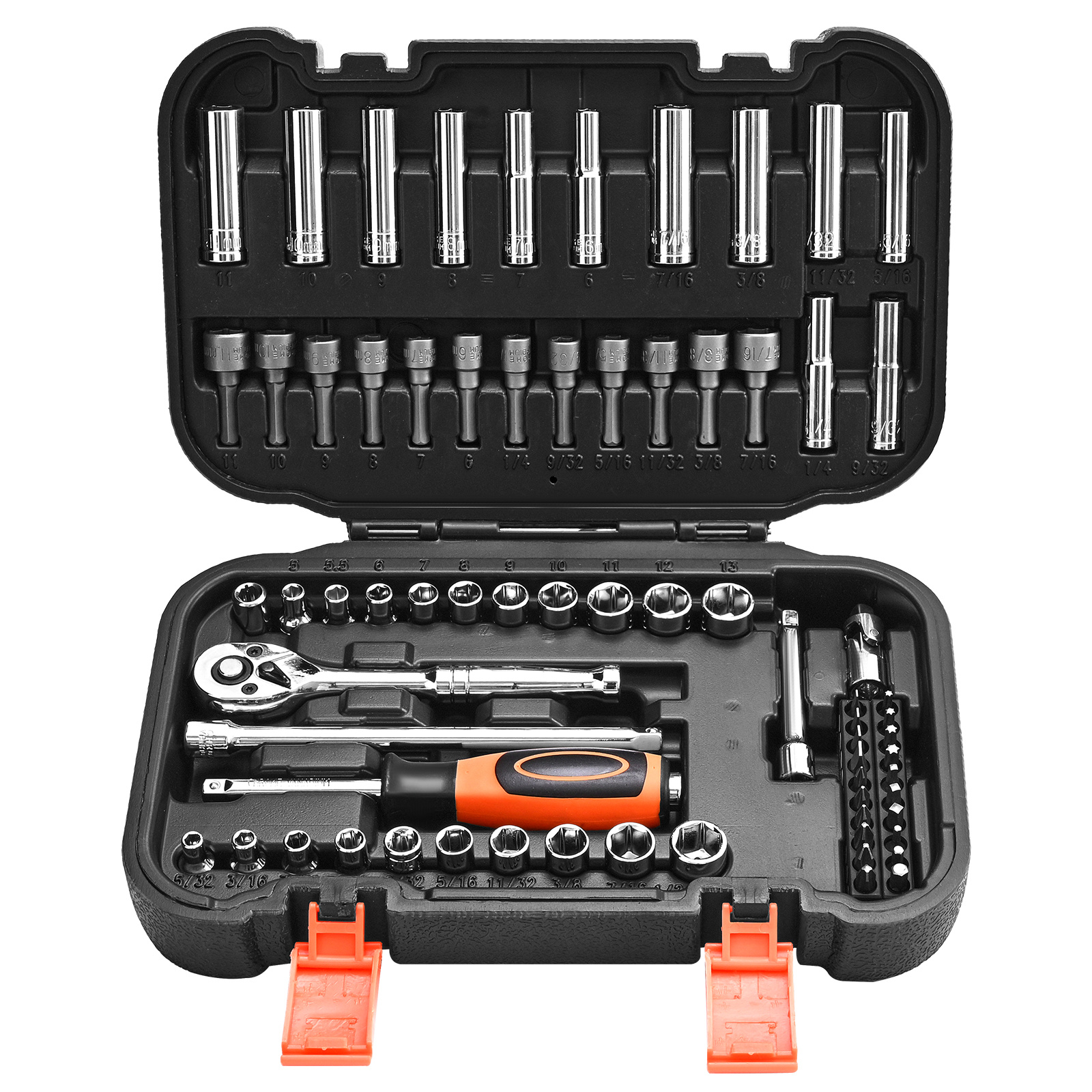 Image of Vevor Socket Set, 70pcs, 6.4 Mm Drive Socket And Ratchet Set, Sae And Metric, Deep And Shallow, Mechanic Tool Kit With Bits, Accessories And Storage Case, Alloy Steel, For Automotive Repair