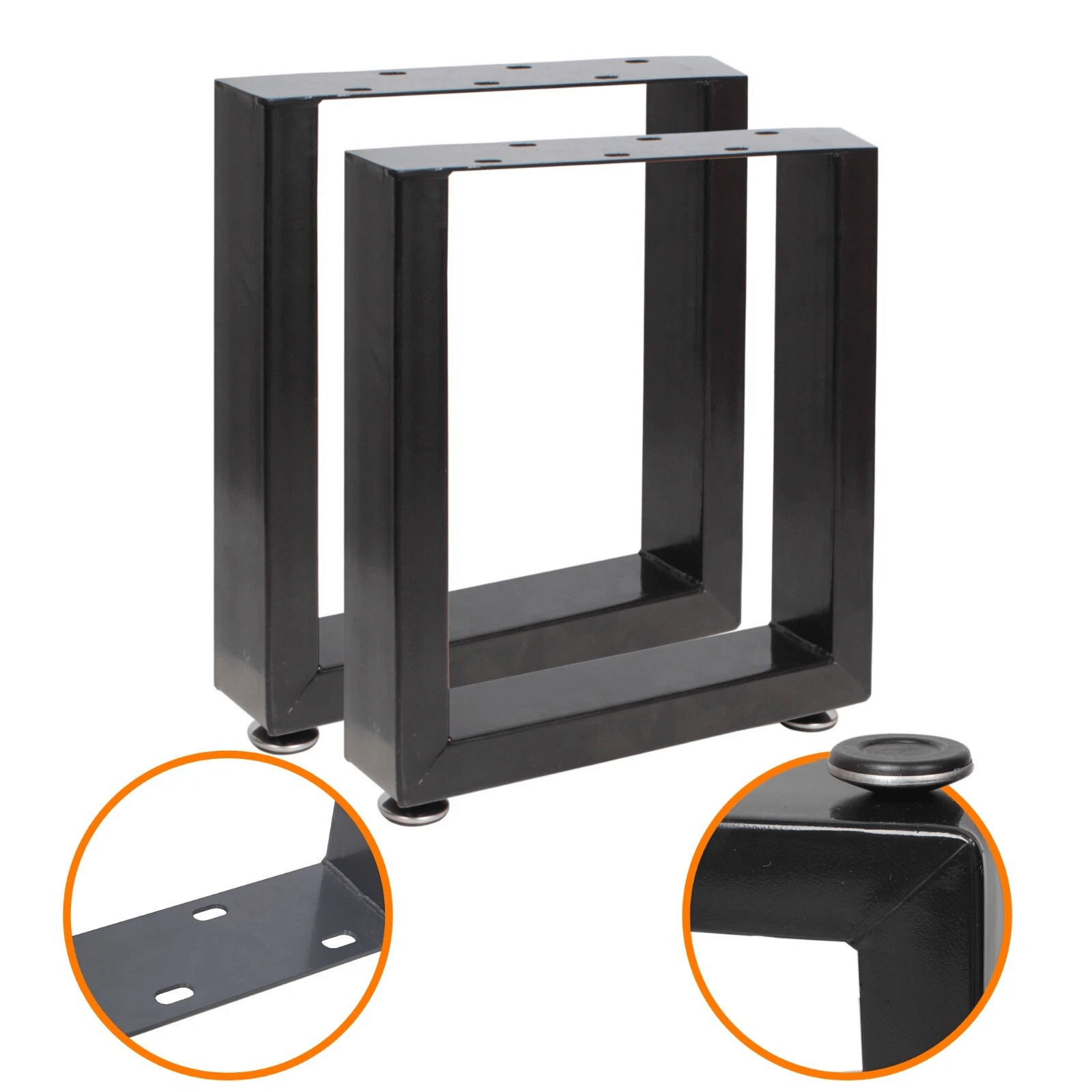 2x Metal Table Legs, Rectangular Table Legs, With Floor Protection, Suitable For Living Room, Office Or Desk Stools, Black (40 Cm)