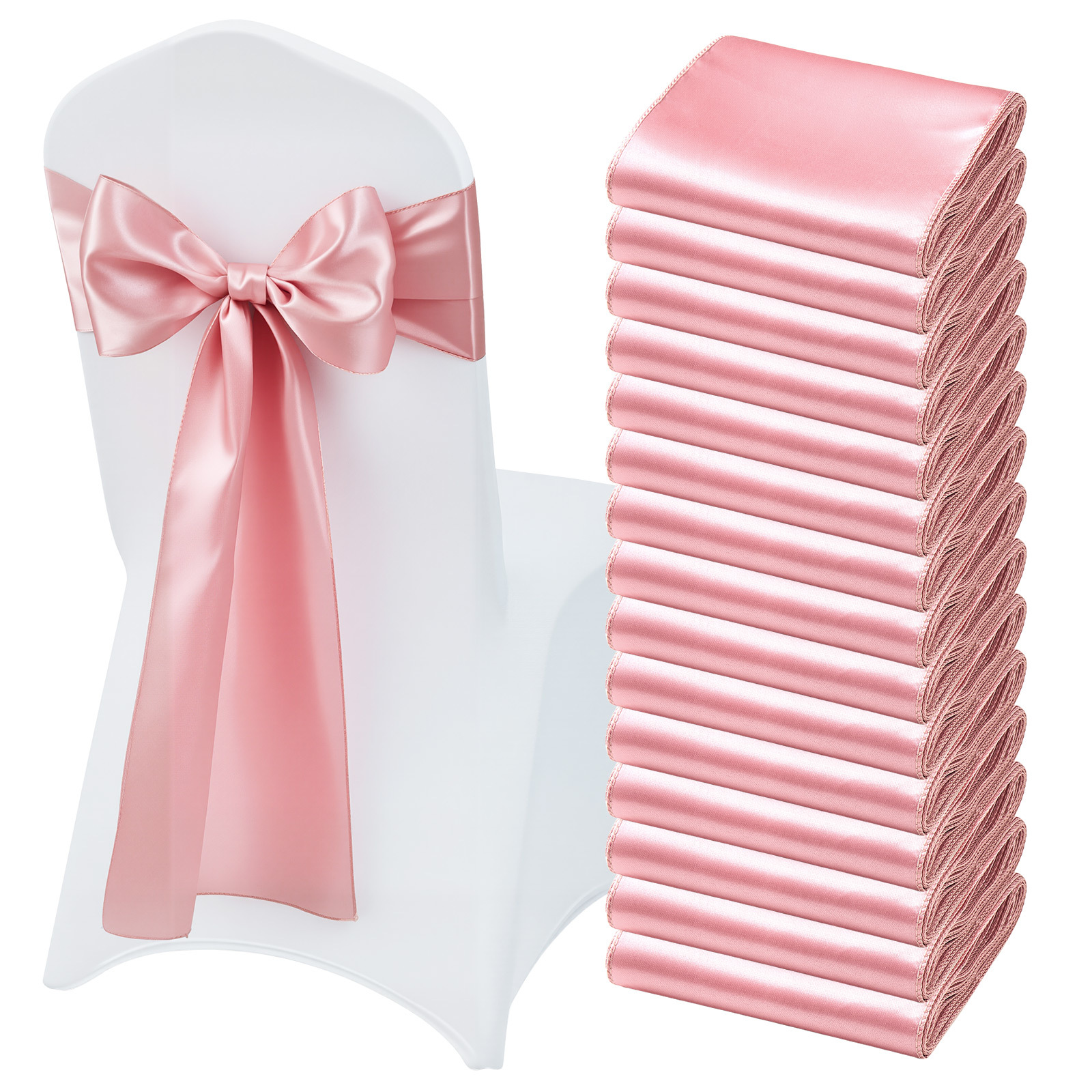 Image of Vevor Satin Chair Sashes Bows, 50pcs Chair Ribbon Ties Back Sash, 7 X 108 Inch, Rose Gold Wedding Reception Decoration, For Wedding Ceremony Baby Shower Party Events Banquet Chair Cover Decoration