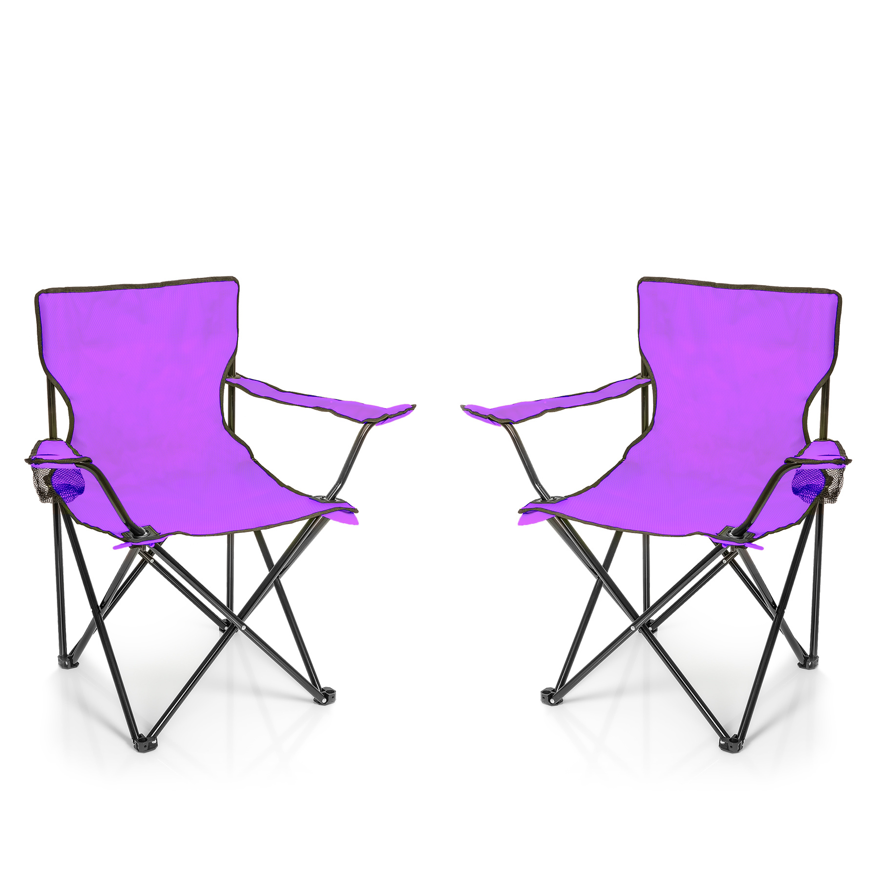 Image of Bigdean 2x Folding Chair Purple Camping Chair Fishing Chair With Cup Holder & Carry Bag - Foldable Fishing Recliner - Folding Chair Garden Chair Relaxation Chair Foldable Fishing Chair