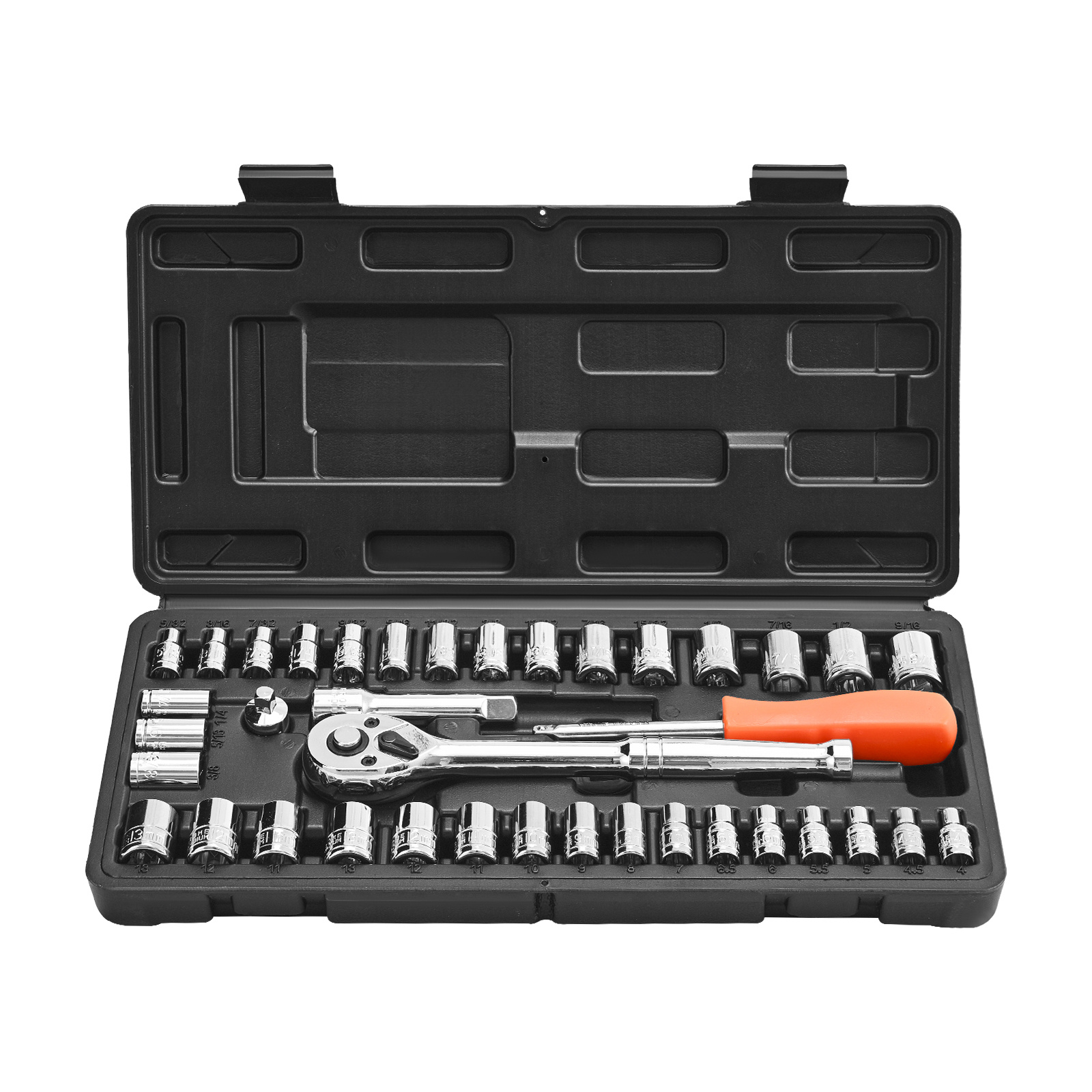 Image of Vevor Socket Set, 39 Pieces, 9.5 & 6.4 Mm Drive Socket And Ratchet Set, Sae And Metric Size, Mechanic Tool Kit With Ratchet Wrench, Accessories, Storage Case, Alloy Steel, For Automotive Repair