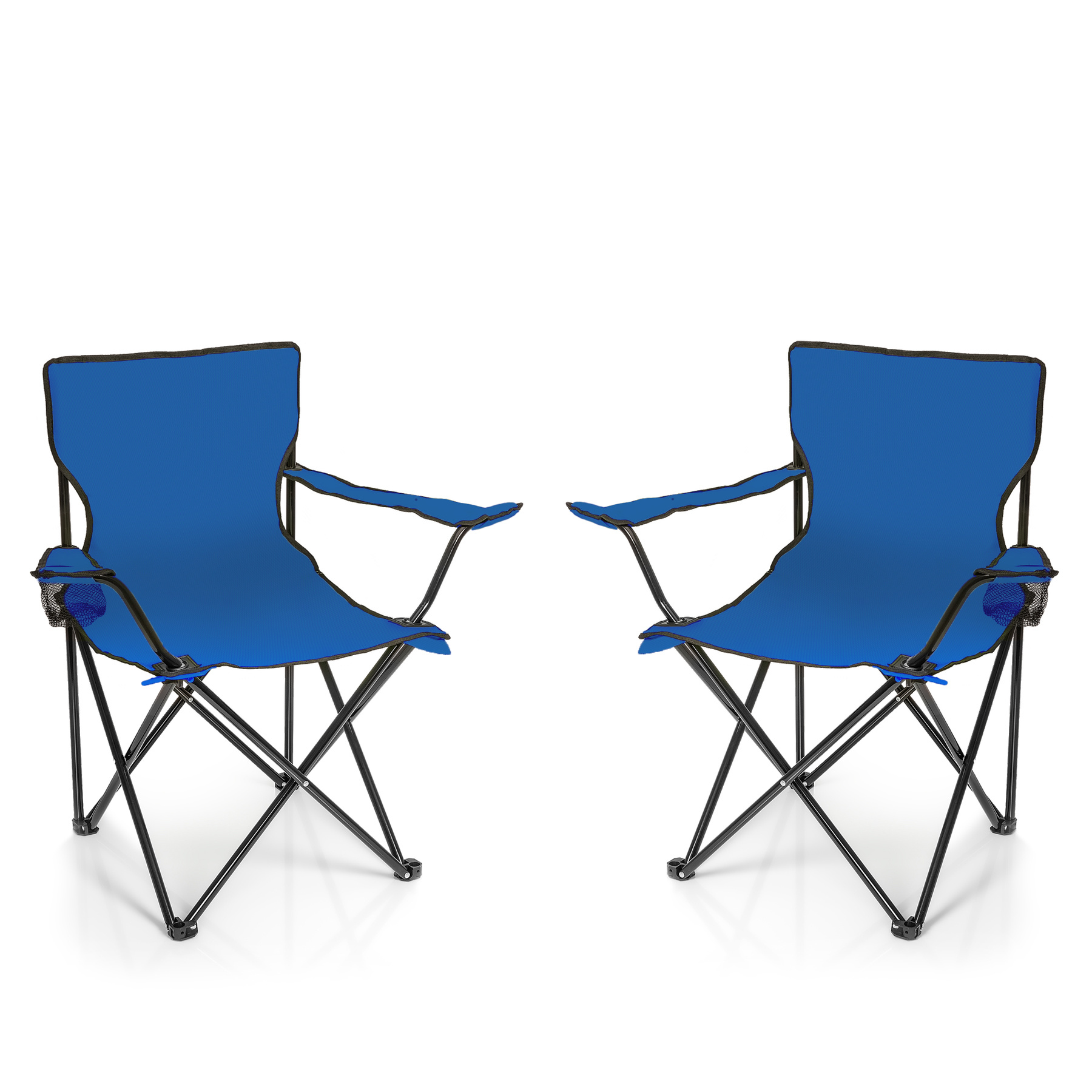 Image of Bigdean 2x Folding Chair Blue Camping Chair Angler Chair With Drink Holder & Carry Bag - Angler's Chair Foldable - Folding Chair Garden Chair Relaxation Chair Foldable