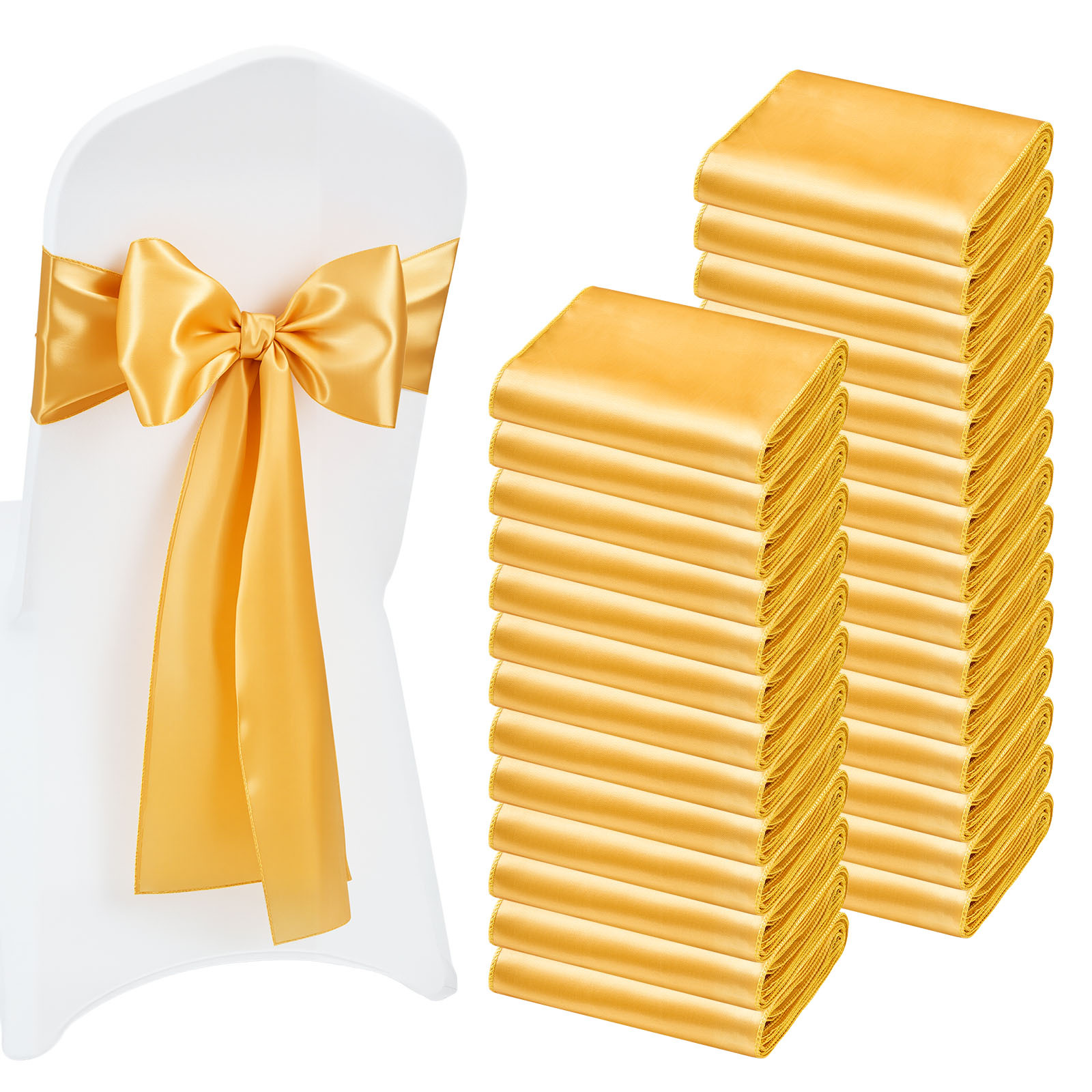 TEMU VEVOR de Satén para Sillas, 100 piezas de de Cinta para Sillas, 7 x 108 pulgadas, Decoración Dorada para Recepción de , para de , Baby Shower,