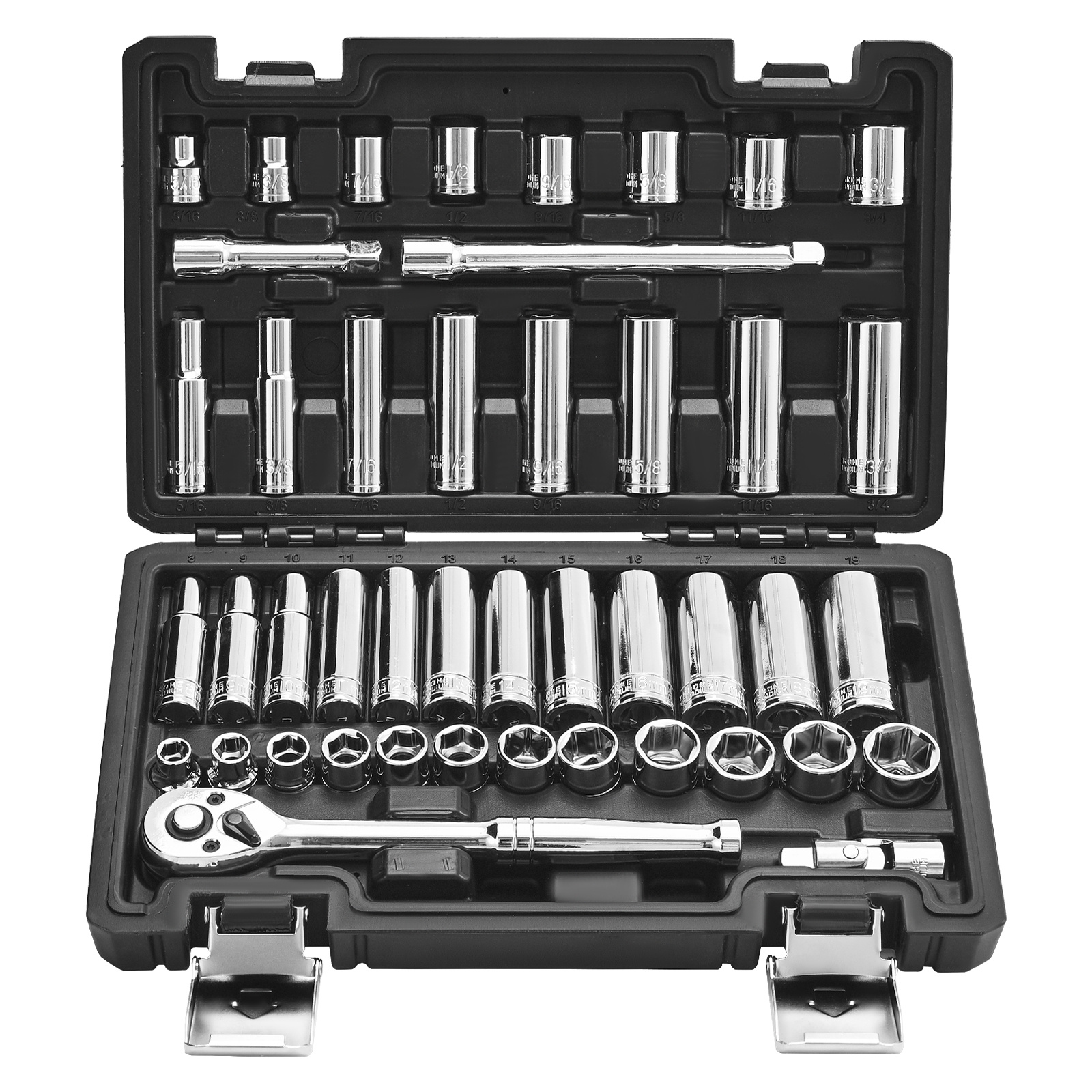 Image of Vevor Socket Set, 44pcs, 9.5 Mm Drive Socket And Ratchet Set, Sae And Metric, Deep And Shallow, Mechanic Tool Kit With Accessories And Storage Case, Alloy Steel, For Automotive Repair