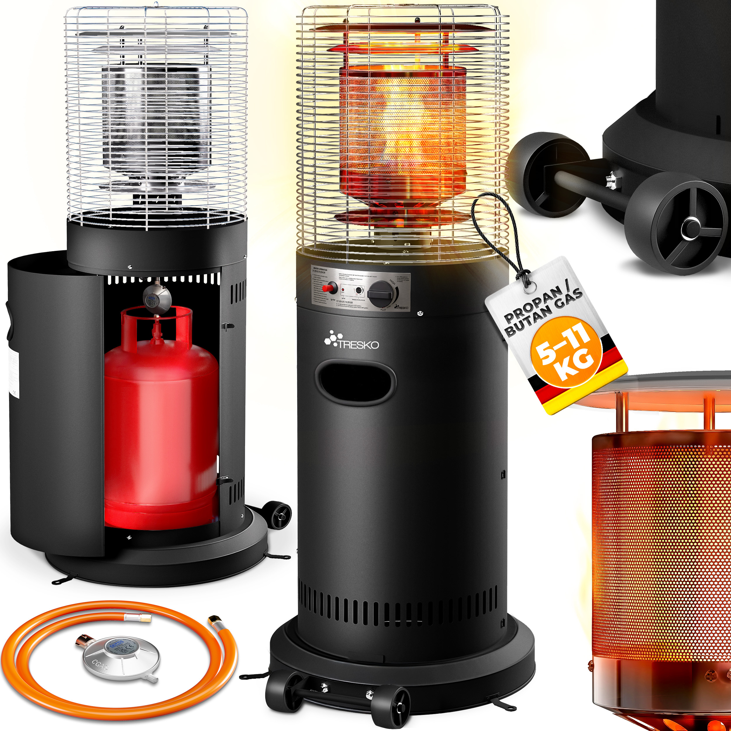 TEMU Tresko® Infrared Gas Heater 11 Kw With Wheels | Outdoor Terrace Heater For 5 & 11 Kg Gas Cylinders | Gas Patio Heater For Terrace, Balcony &