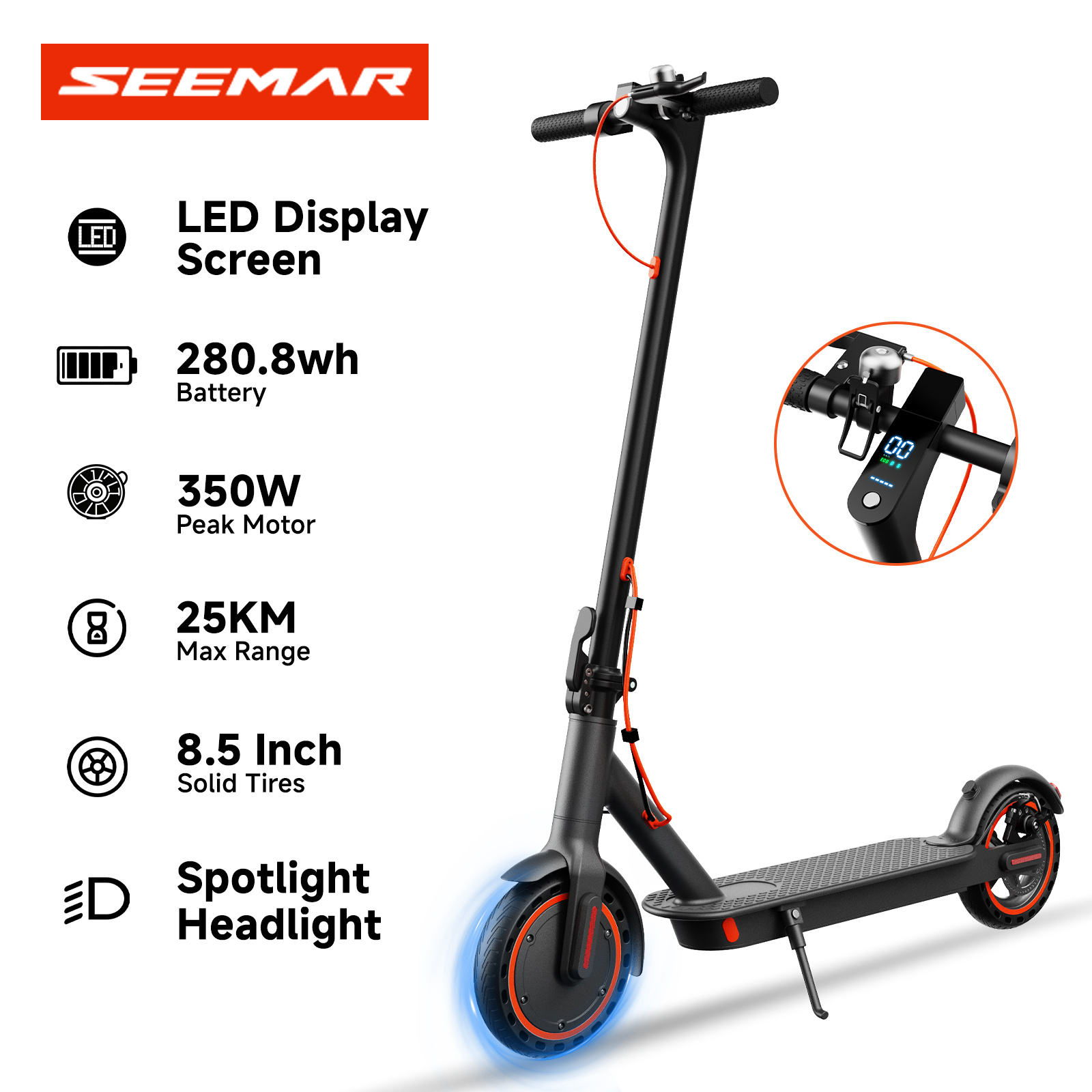 TEMU Seemar S3 Adult Electric Scooter, Adult 350W Electric Scooter: Reach 20KM/H Effortlessly, Cover 15 - 26 Miles On One Charge! Foldable Design for