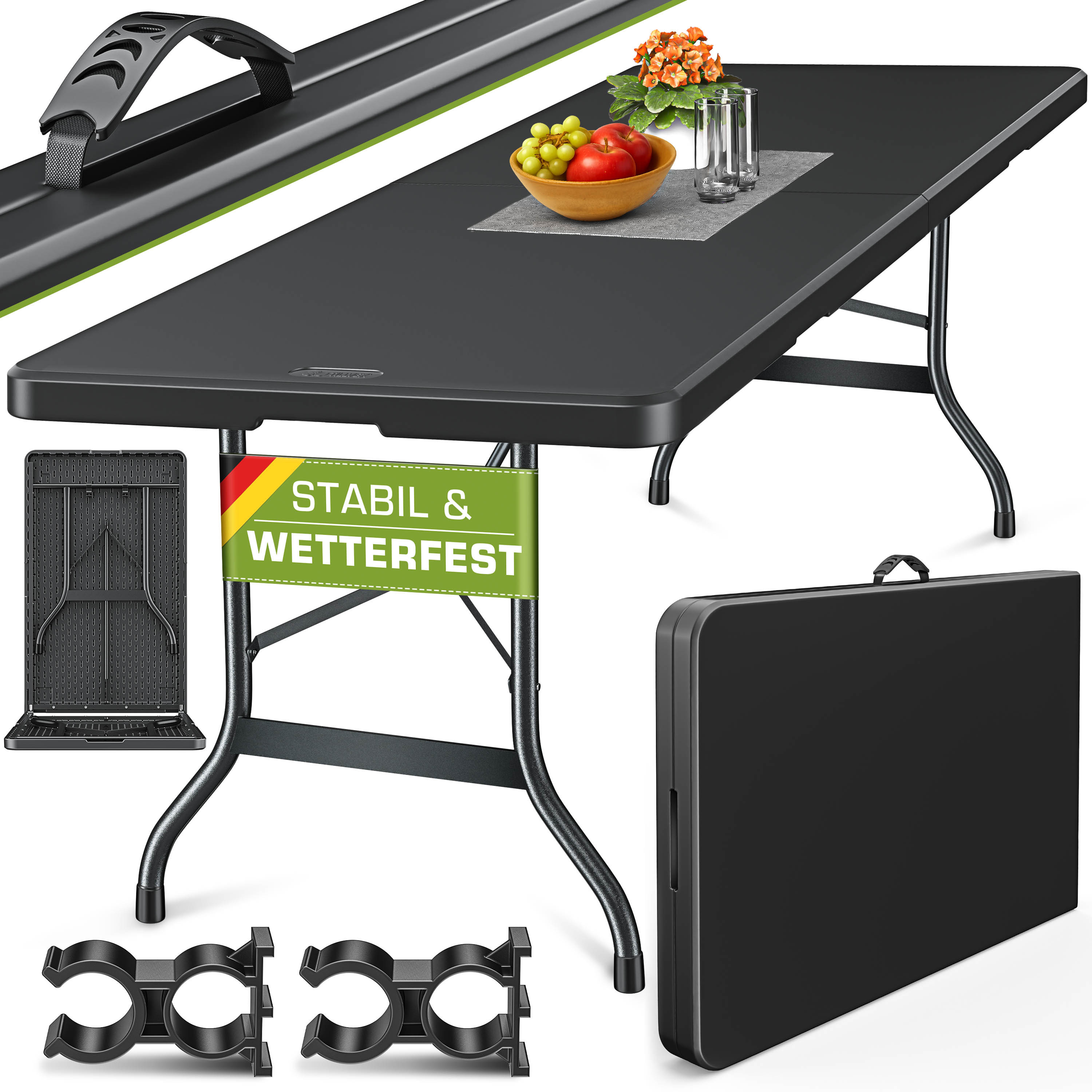  ® hopfällbart plastbord för trädgård 220x70 cm | buffébord för 10 personer med bärhandtag | väderbeständigt hopfällbart campingbord för trädgård,   och balkong