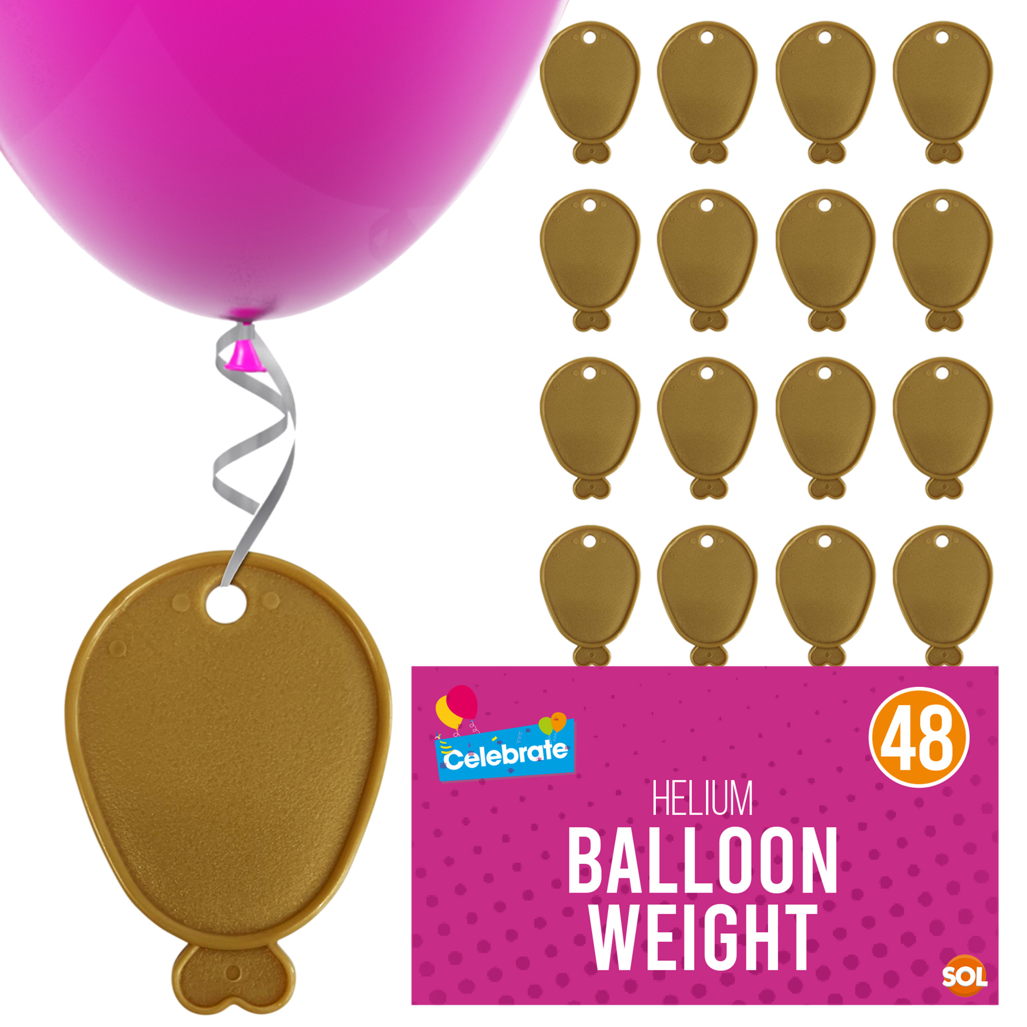 TEMU 48 Pack Helium Balloon Weights | Gold Plastic Balloon Holders For Helium Balloons | Party Decoration Accessories For Birthday, Wedding,