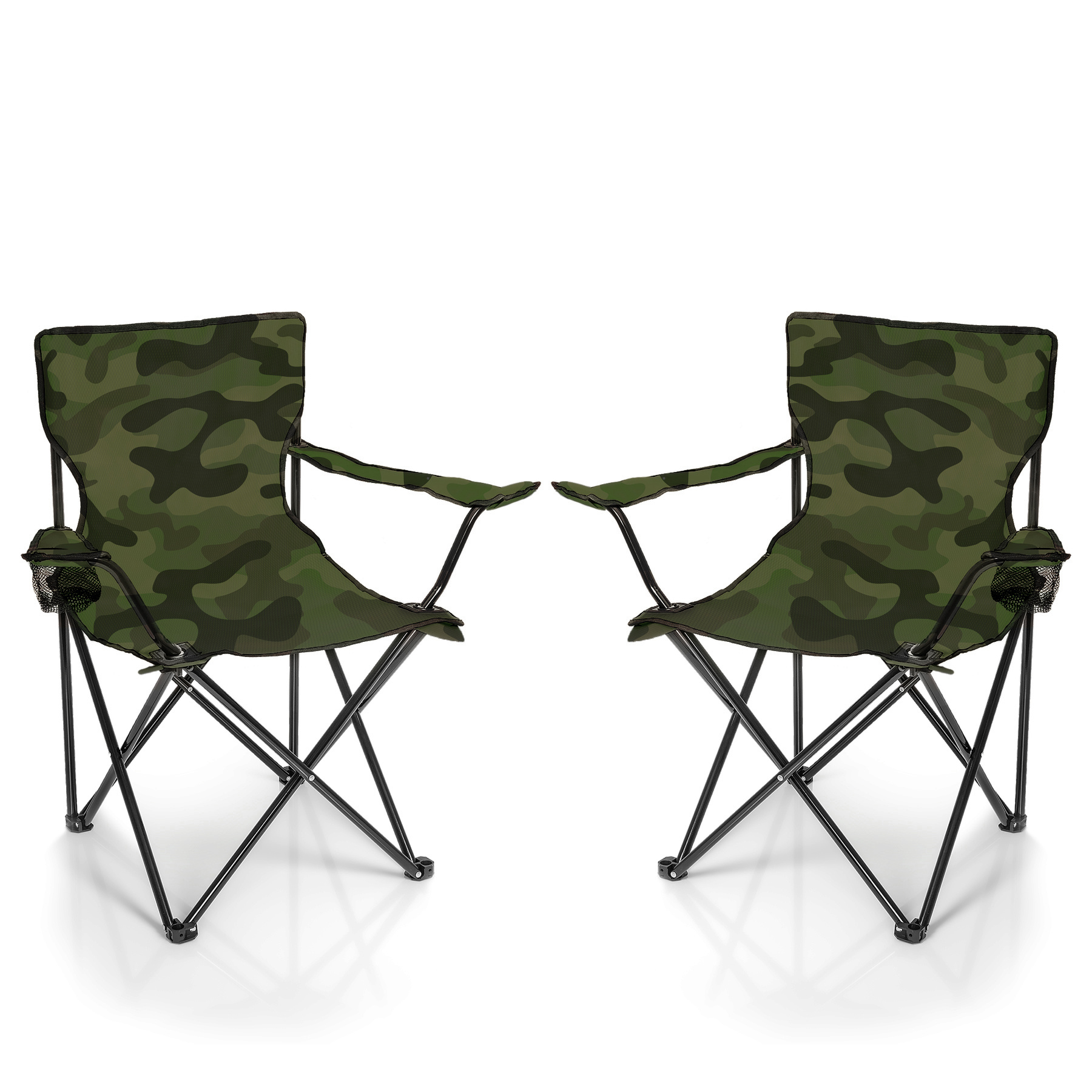 Image of Bigdean 2x Folding Chair Camouflage Pattern Camping Chair Fishing Chair With Cup Holder & Carry Bag - Foldable Fishing Chair - Folding Garden Chair Relaxation Chair Foldable Fishing Chair