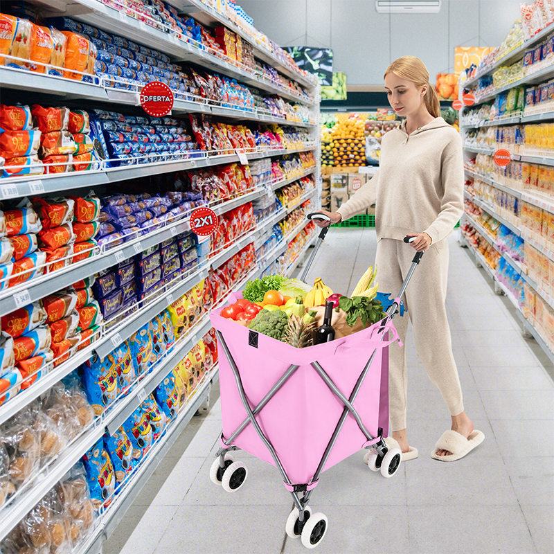 Foldable Shopping Trolley With Wheels, 90l Lightweight Shopping Trolley With Double Swivel Wheels
