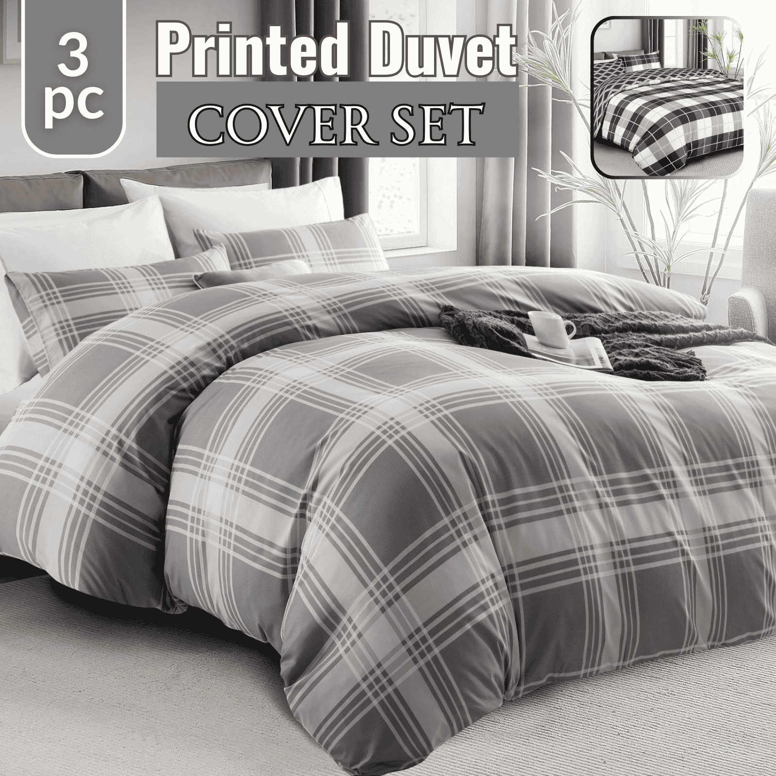3pcs Luxury Printed Duvet Cover Set – Reversible, Ultra Soft & Breathable Microfiber Bedding, Wrinkle Free, Machine Washable with Button Closure & Includes Pillowcases, Perfect for Bedroom, Guest Room & Dorm