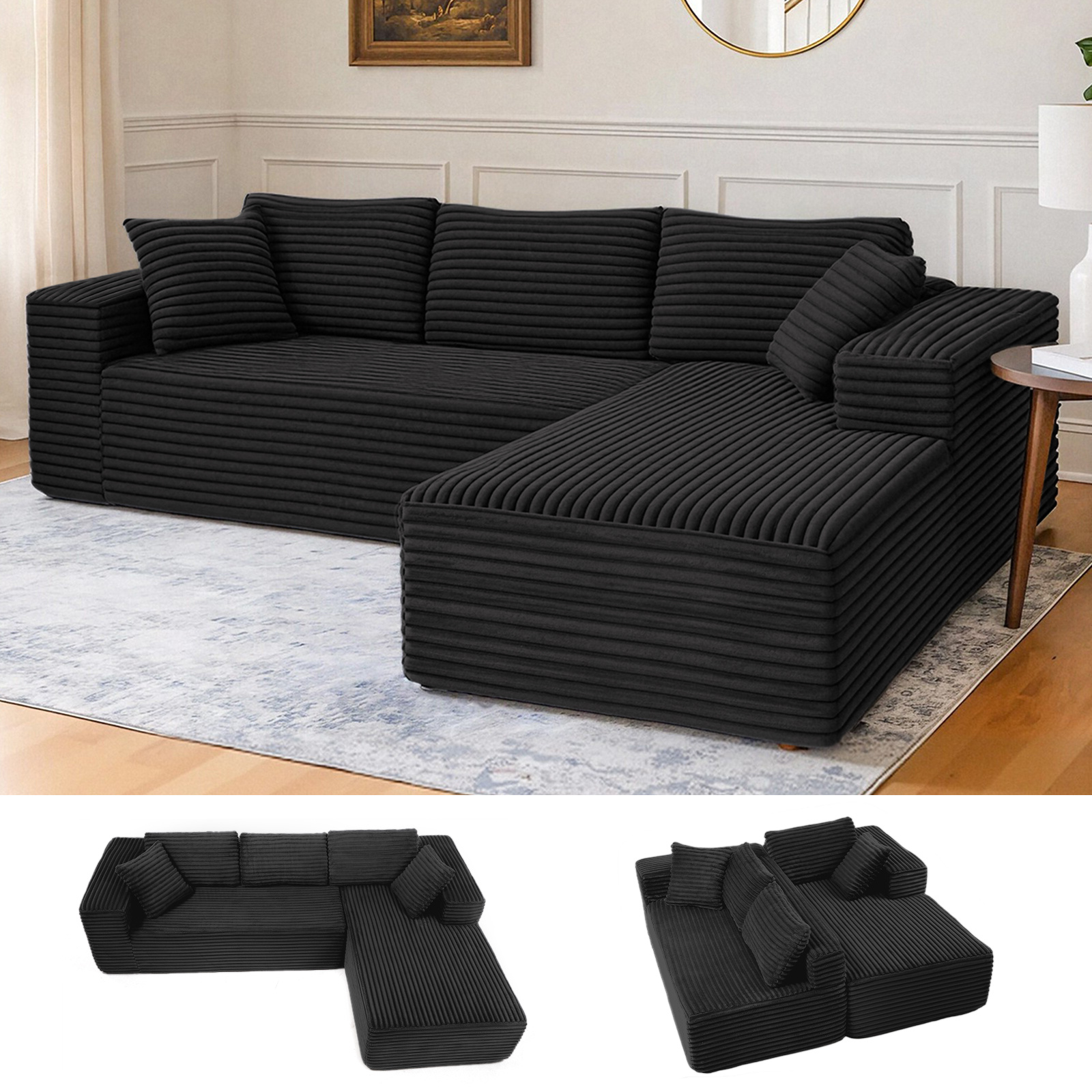 105   with deep seating area l shaped couch with wide armrests corduroy fabric high density foam chaise longue for the living room no  