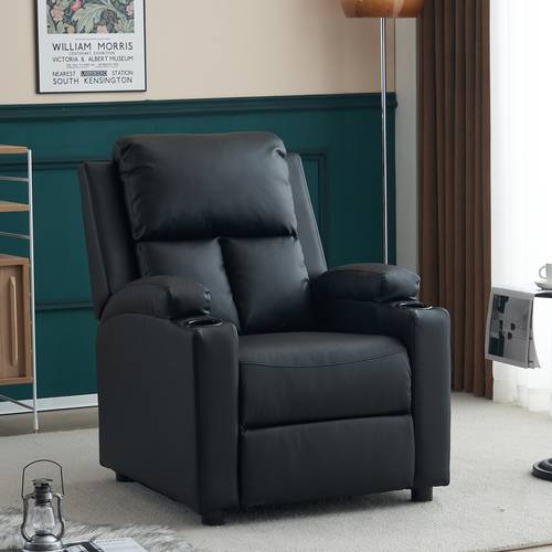 mejillón con 2 portavasos, sillón acolchado para , silla reclinable con retroceso manual, sofá reclinable para relajación en el hogar (cuero sintético, )