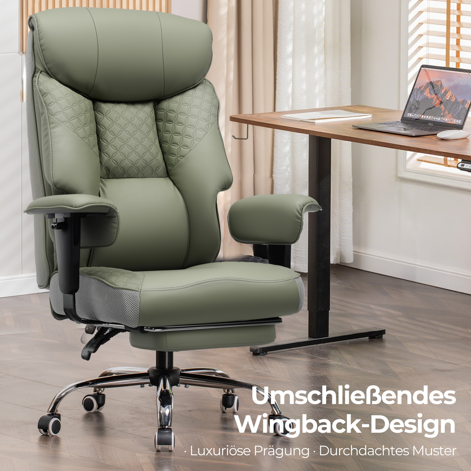 Image of Luckracer Gaming Chair For Tall And Heavy Individuals, Ergonomic Office Chair Up To 180 Kg, 3d Seat Cushion, Adjustable With Footrest, Pu Leather, For Office