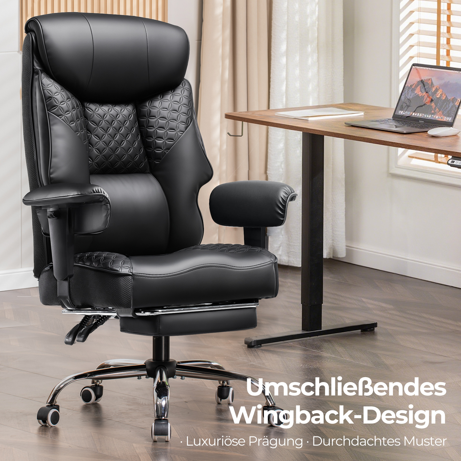 Image of Luckracer Gaming Chair For Tall And Heavy Individuals, Ergonomic Office Chair Up To 180 Kg, 3d Seat Cushion, Adjustable With Footrest, Pu Leather, For Office
