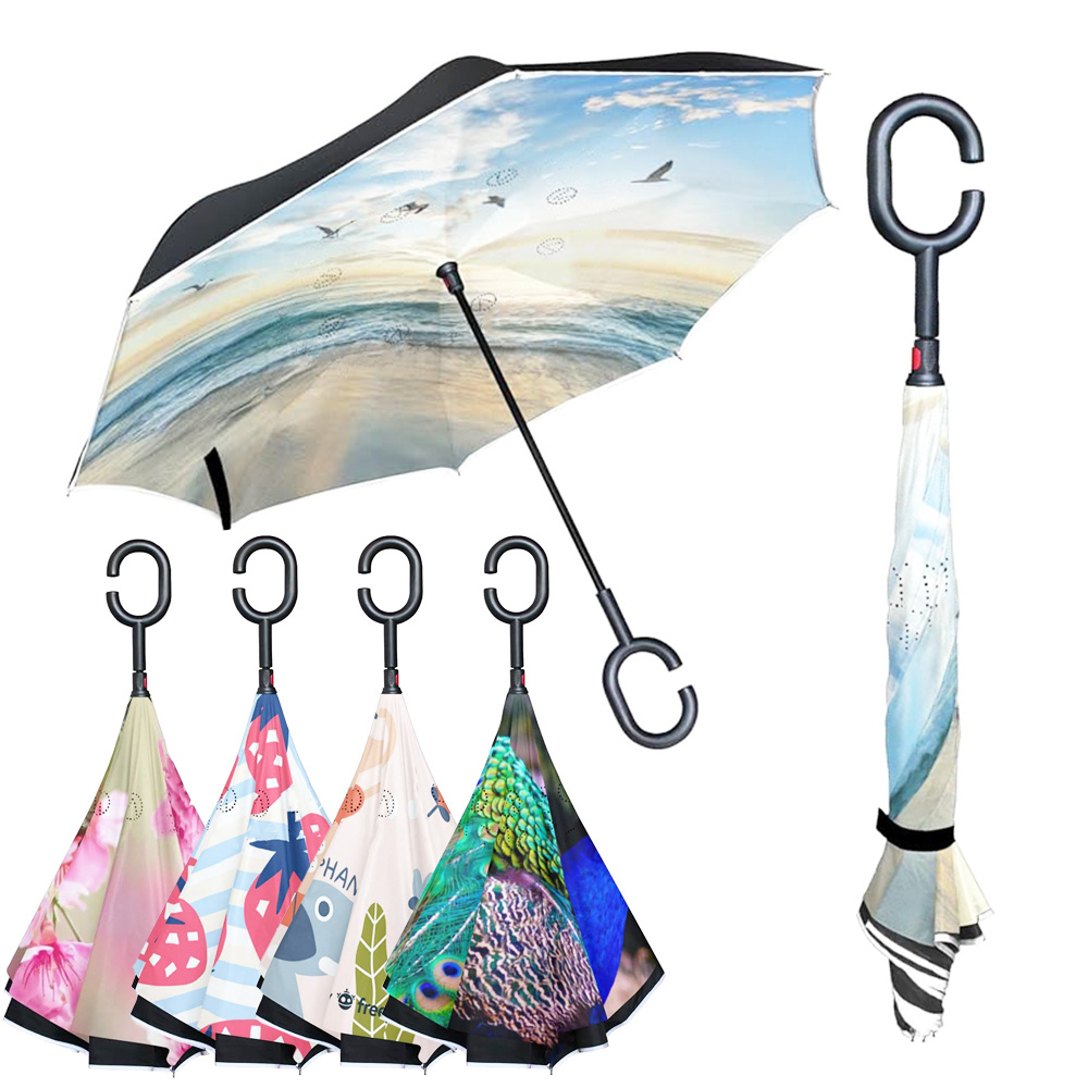 TEMU Paraguas invertido cortavientos para lluvia con a presión y diseño de viaje invertido