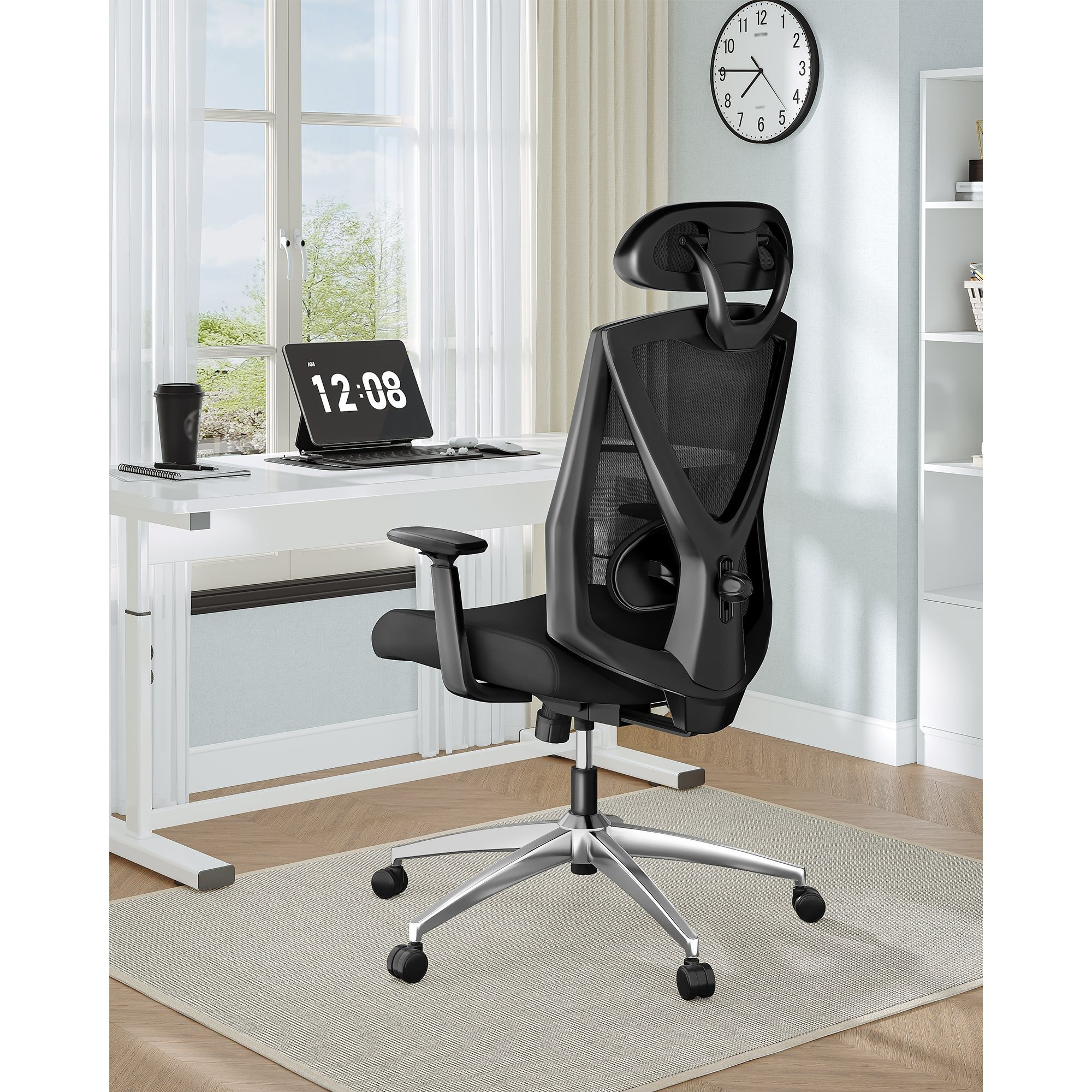 Ergonomic Office Chair, Computer Chair, Swivel Chair With Adjustable Lumbar Support, Headrest, And Armrests, Height Adjustable, Back-friendly, Load 150 Kg, Black