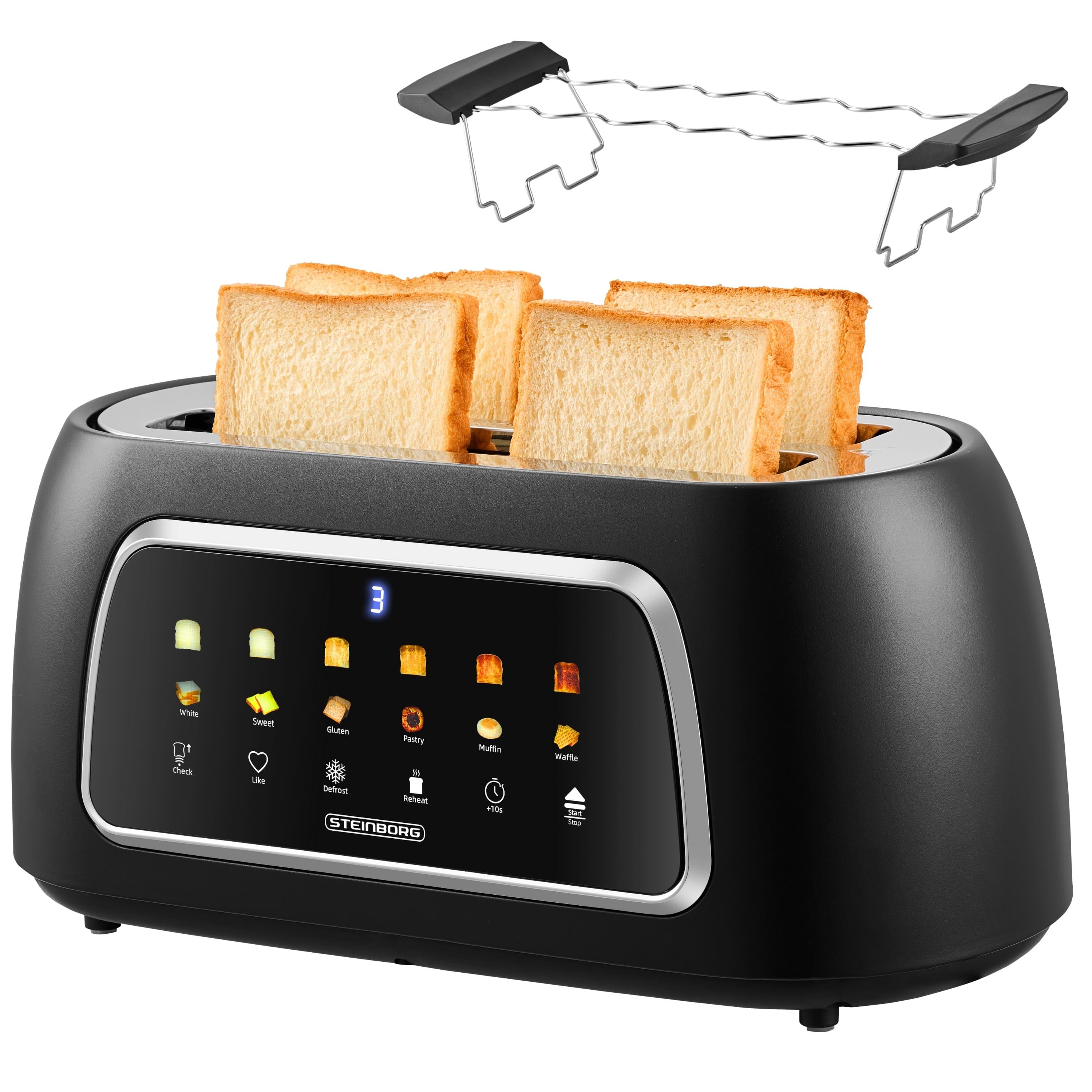 Image of Xxl 4- Toaster, Black, Lift Function, Digital Display, Elegant Design, Wide & Long Toaster With Roll Attachment, Large Capacity Toaster