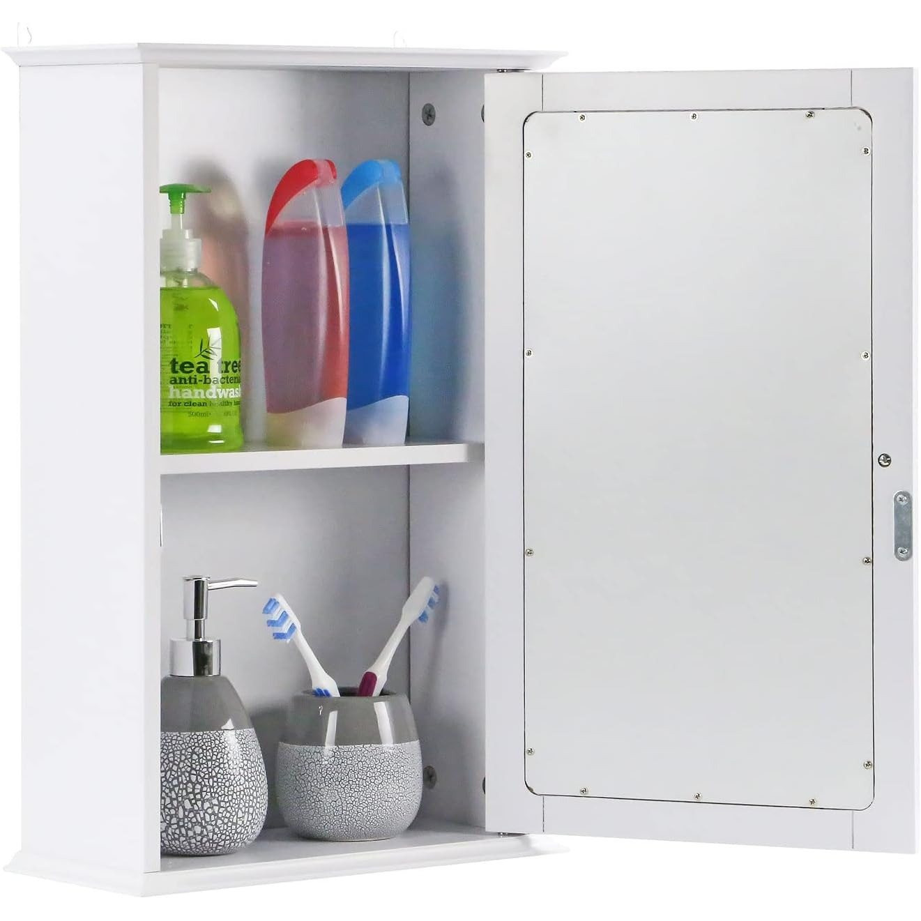 Single Door Mirrored Bathroom Cabinet with Adjustable Shelf