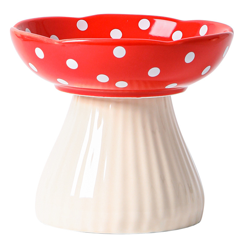 ® Mushroom Tall Bowl, High-quality High-temperature Ceramic, Tilted To Protect Cats' Cervical Spine, Low , Smooth, Rounded Design, 15 Cm Enlarged