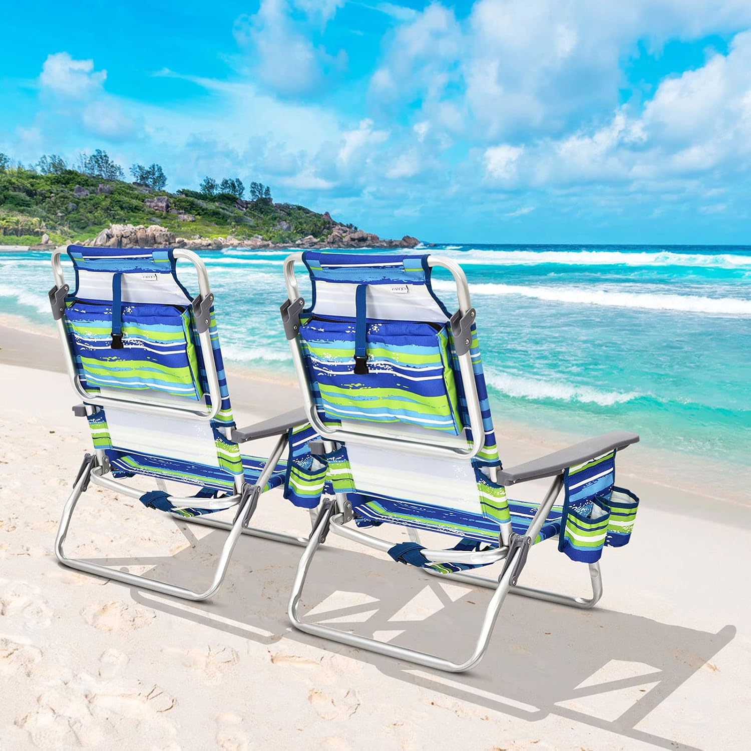 Beach Chair Set, Portable Camping Chairs With 5 Adjustable , 3pcs Folding Beach Chair And Table Set