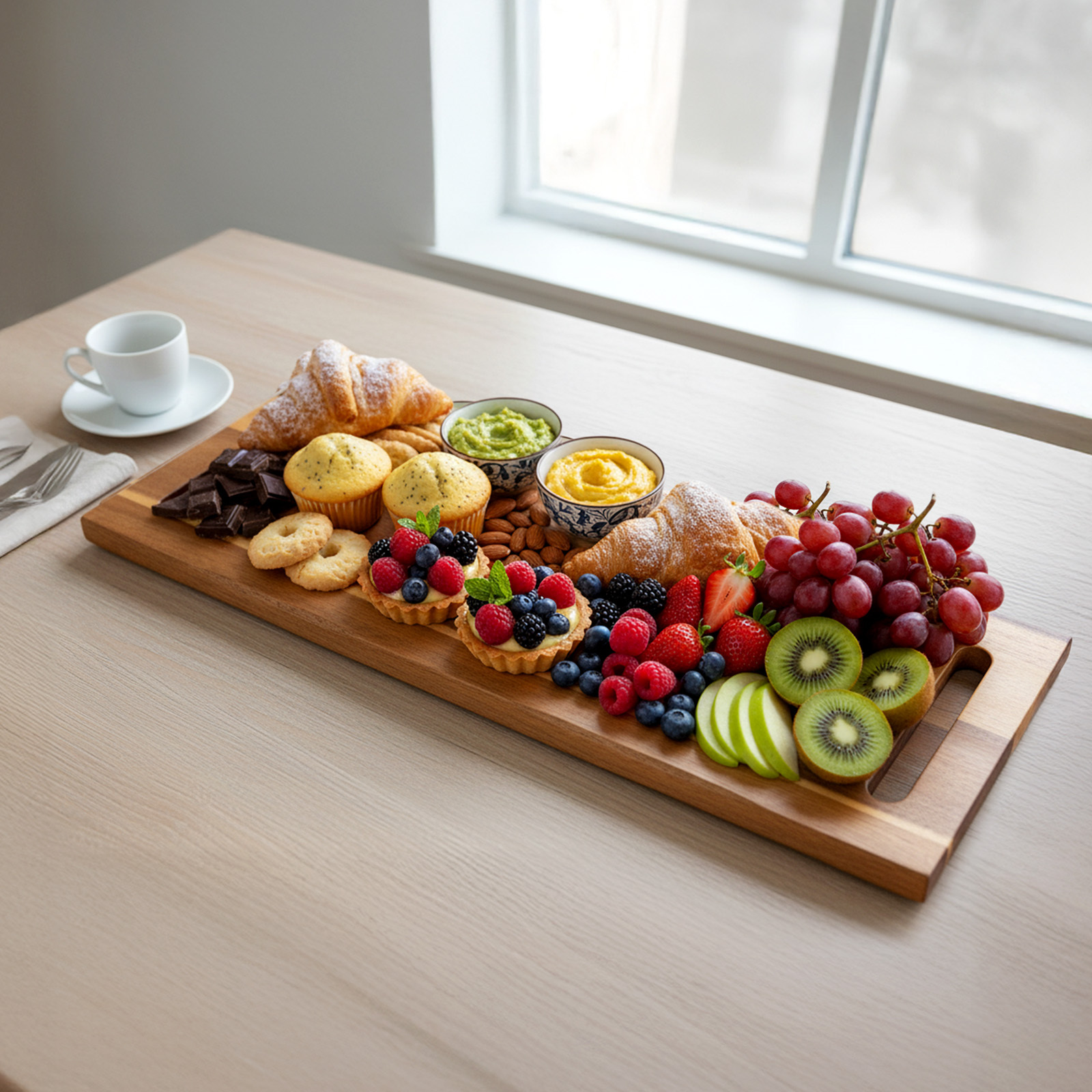 Large Rectangular Wooden Serving Platter with Handles - High-Quality Recycled Wood Charcuterie Board & Cutting Board for Cheese, Meats, Appetizers - Holiday Party Serving Tray for Halloween, Christmas, Thanksgiving, Mother'S Day, Father'S Day, Natural Wood Finish, Durable Wood Construction