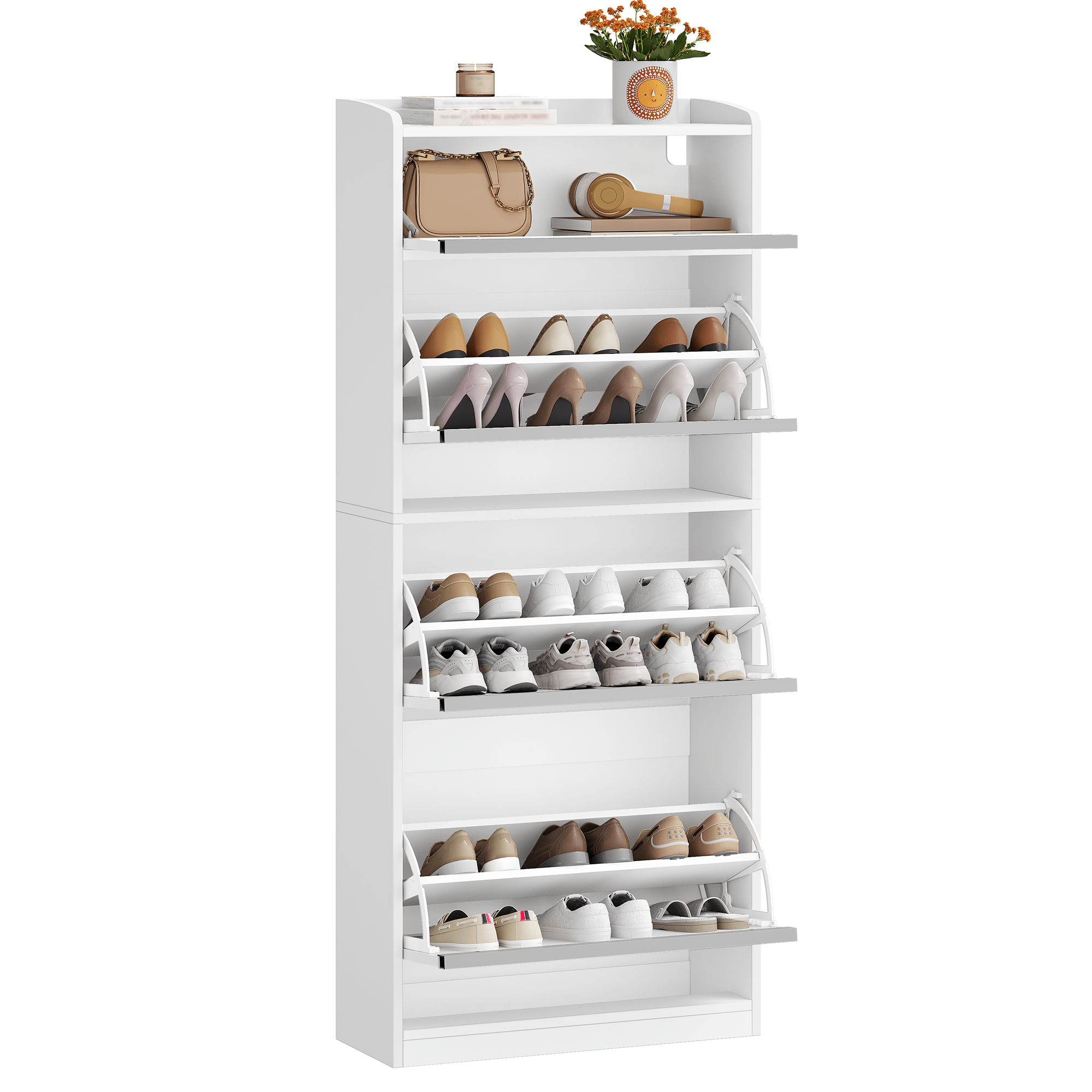 TEMU Zapatero Puertas Abatibles, Mueble para Zapatos con Compartimento Abatible, Separador Ajustable, -18 , para Pasillo, Entrada, 60 x 24 x 145 cm