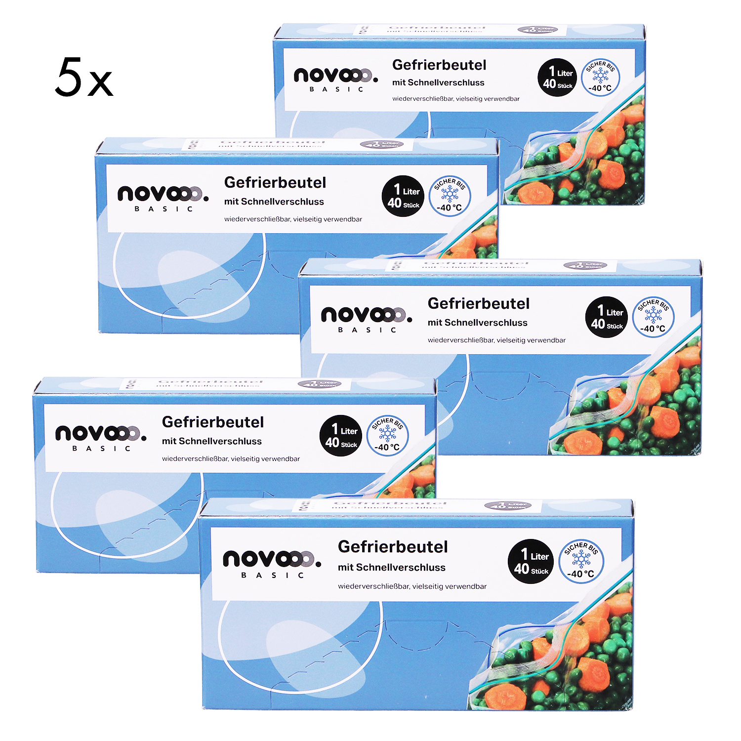 E-shop Gefrierbeutel mit Schnellverschluss – 5er Pack (je 40 Stück, 1 Liter)