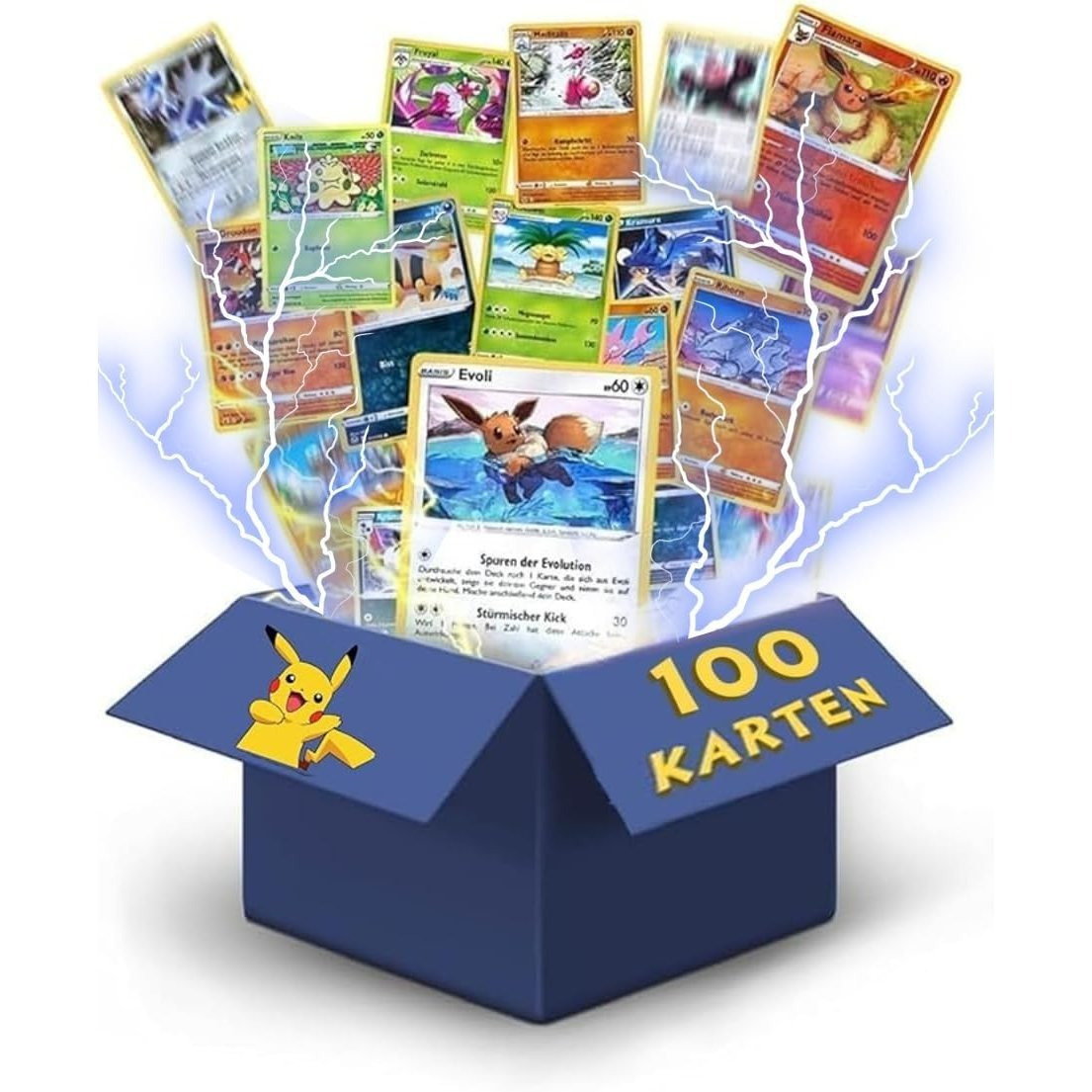 E-shop 100 X DE Pokemon Karten deutsche mit 5 /Reverse Glitzer Karten Original für & Fans zum Verschenken für Geburtstage, Weihnachten & Ostern
