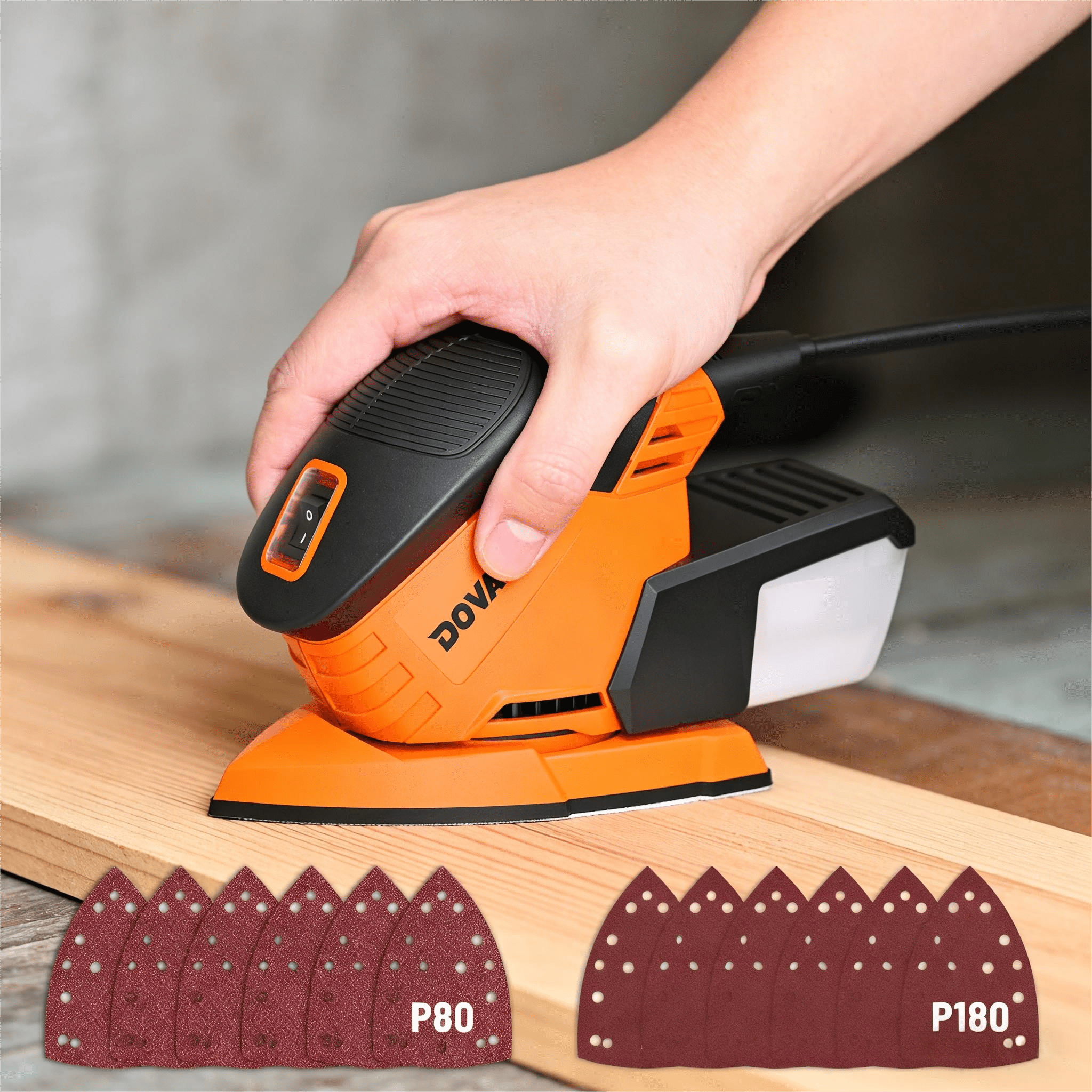 Image of Dovaman Effective Dust Collection Sanding, 130w Compact Mouse Sander With 12 Sandpapers, 12,000 Rpm For Wood, Metal & Detailed Edges.