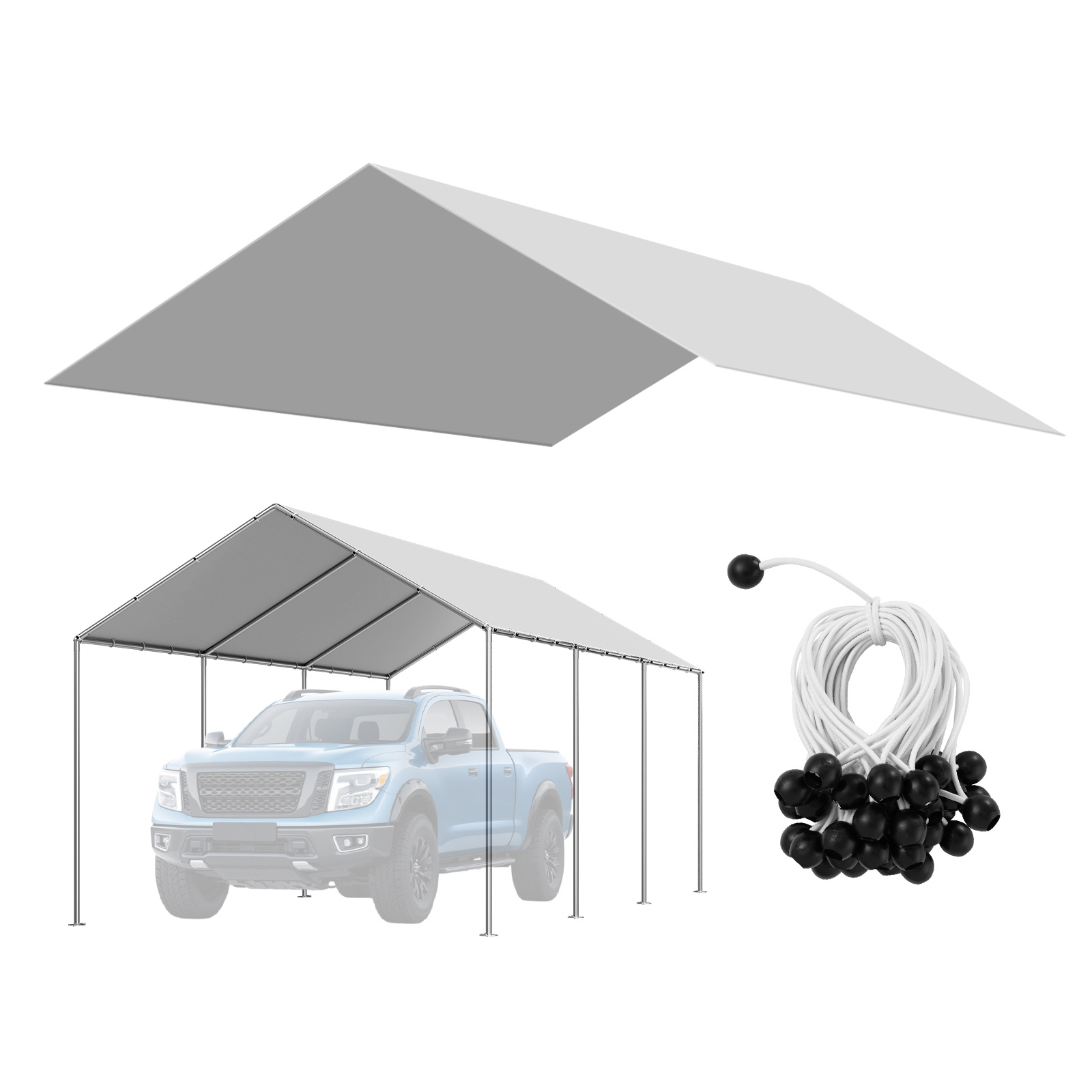 Image of Vevor Carport Replacement Canopy, 3 X 6 M/10×20 Ft Portable Garage Tent Top Tarp, Uv-resistant Car Shelter Tarp, Heavy Duty Car Port Cover With Ball , Grey, Frame Not Included