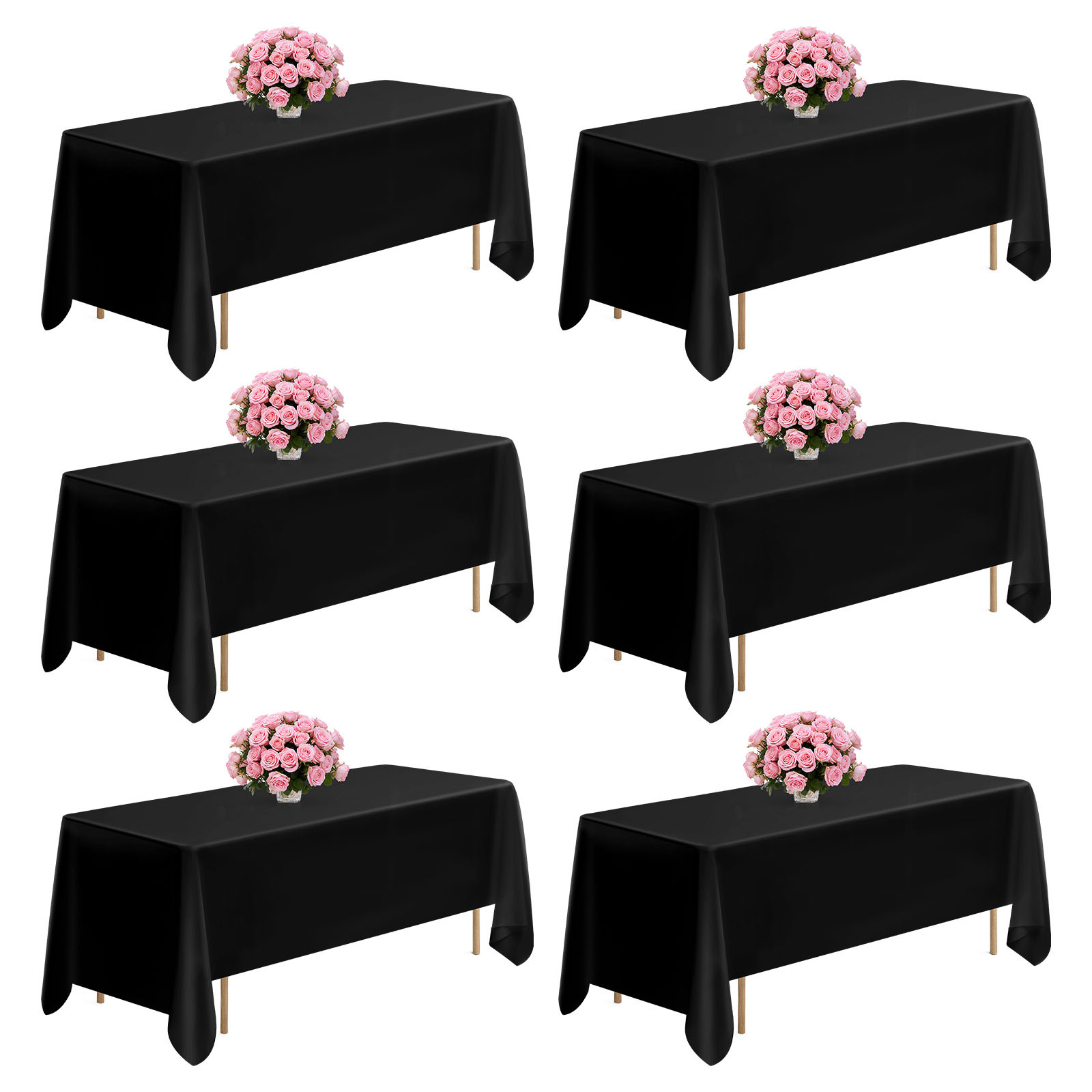 TEMU Nappes Noires pour Tables Rectangulaires, Lot de 6, 70 x 120 pouces, Nappes Réutilisables et Lavables en Machine, Housses de Table en Tissu