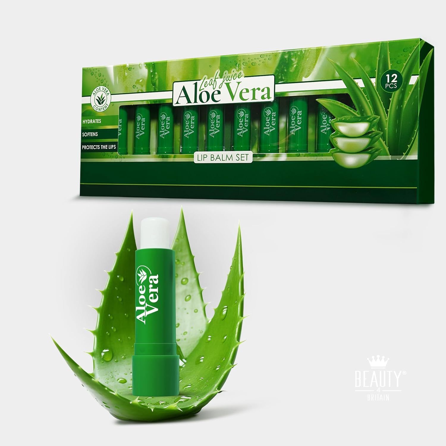 TEMU 12pcs Aloe Vera Lip Balm Set Moisturizing Lip Care Beeswax Vitamin E Full Display Box