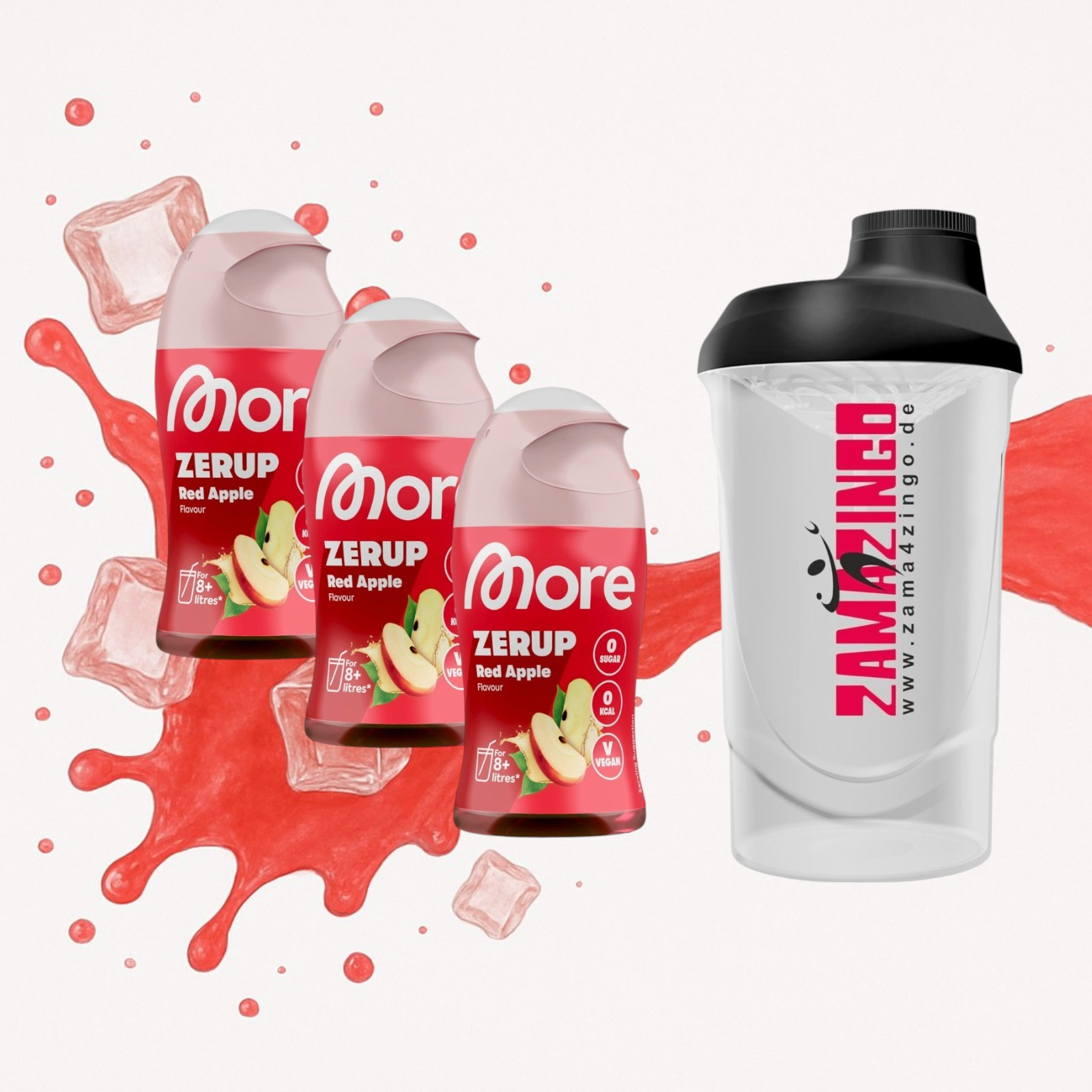 Image of More Zerup Red Sugar-free Syrup 65 Ml + Free Zama4zingo Shaker 600ml