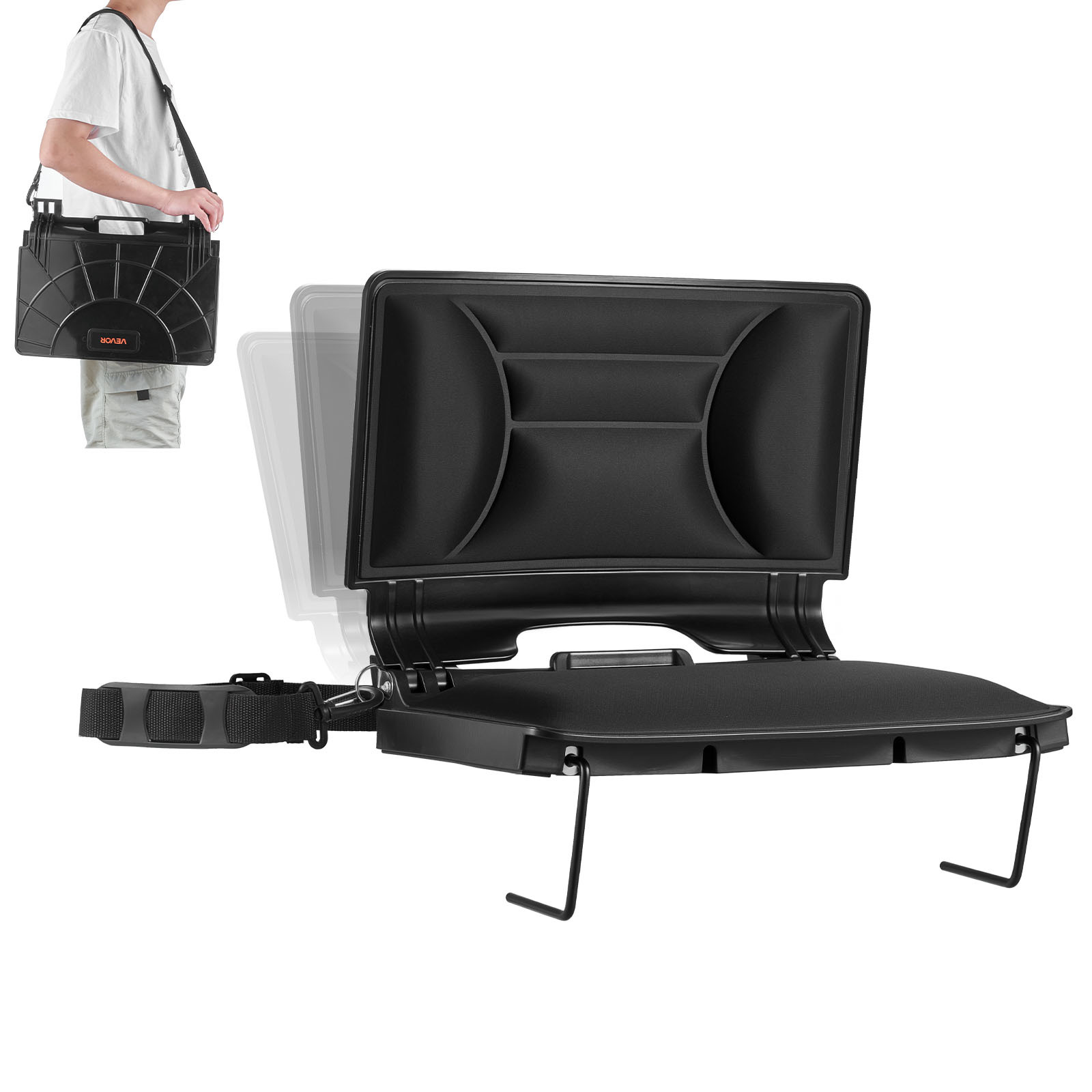 Vevor Stadium Seat, Folding Chair With Back Support And Thick Cushion, Padded Stadium Seat For Includes Shoulder Strap, Hooks, Cup Holder, Lycra Material, Side Pocket, Pp Material