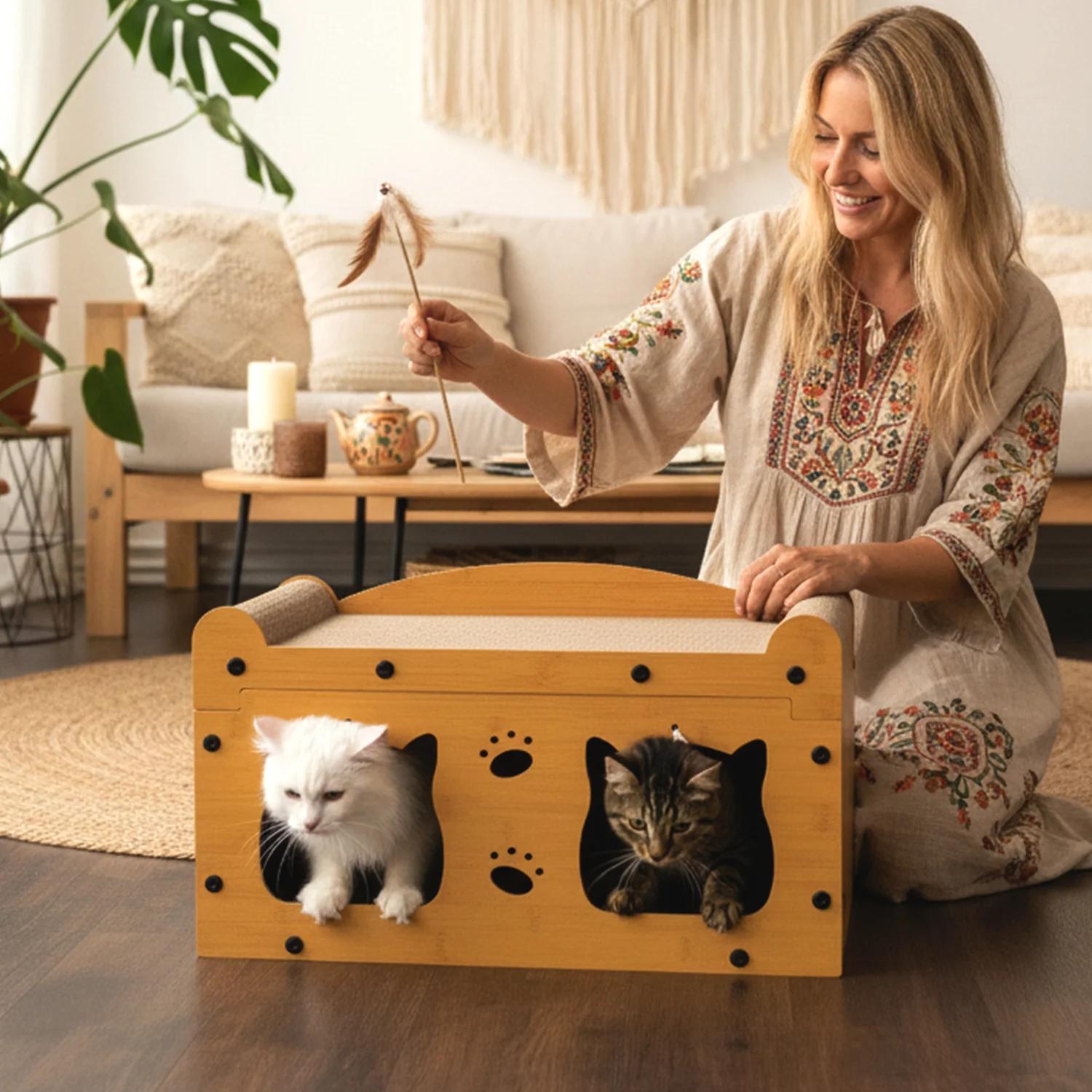 E-shop Roxlin Katzen Kratzmöbel TV-Modell – Kratzbaum & Katzenhaus aus Karton – Kratzbrett mit Spielzeug, & Modular, Möbel Schutz, Für Kitten &