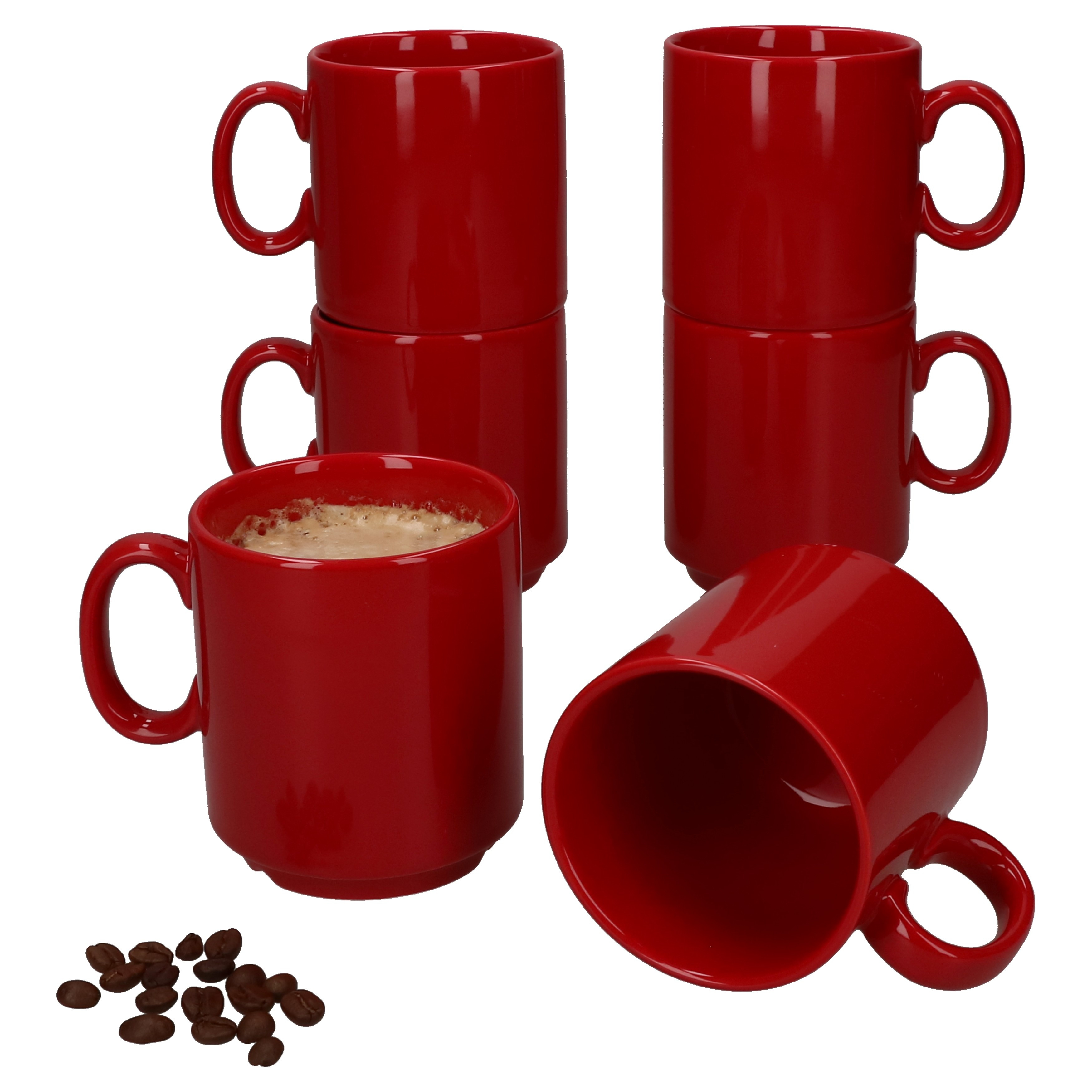6pcs Set Of Event Coffee Cups 250ml Red Porcelain Stackable Cups