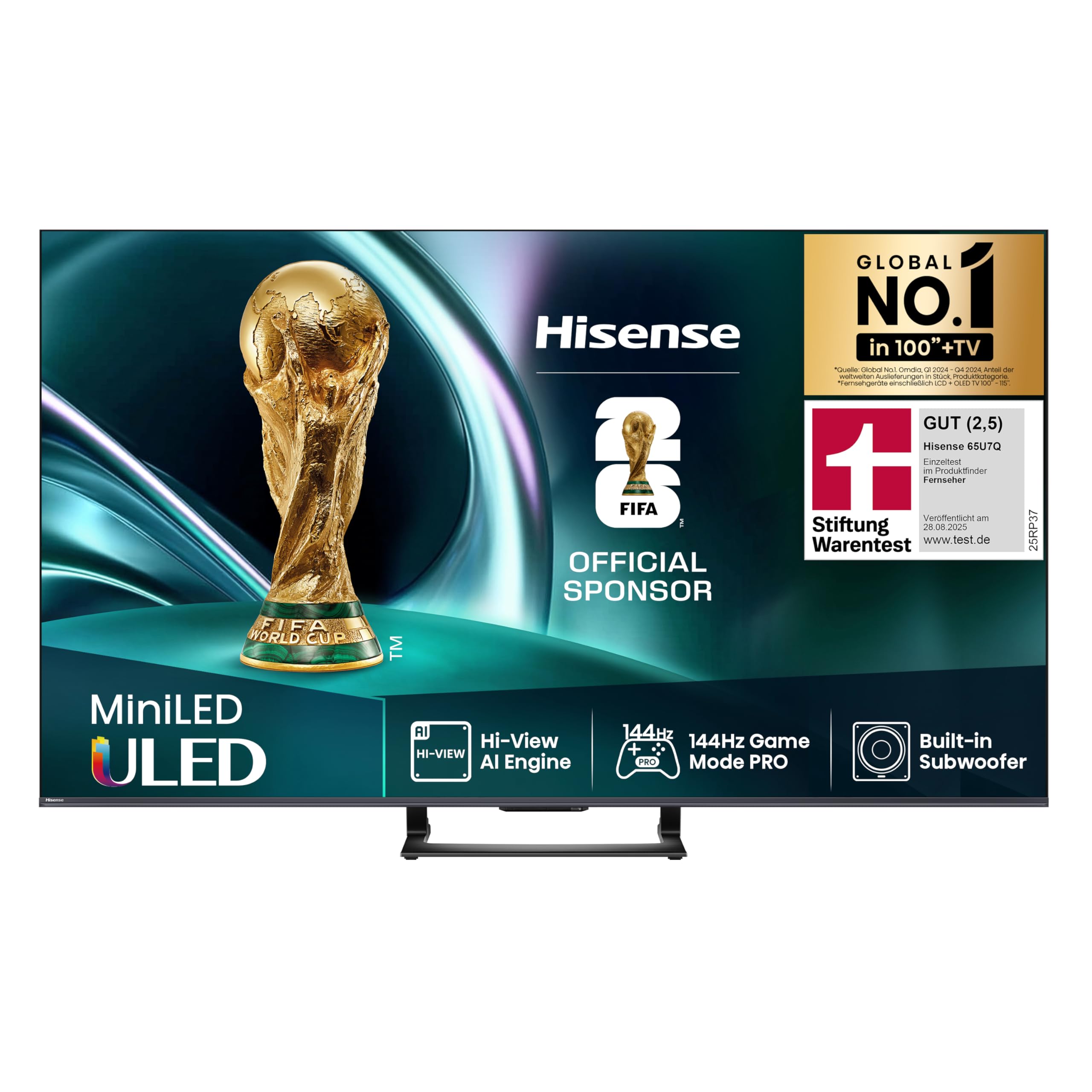 Hisense Tv, 4k Mini Led , Smart Tv, U7q, Ai Engine, 144hz Pro, Freesync Premium, Built-in Subwoofer, , , Voice Control [2025] Model: 65u7q